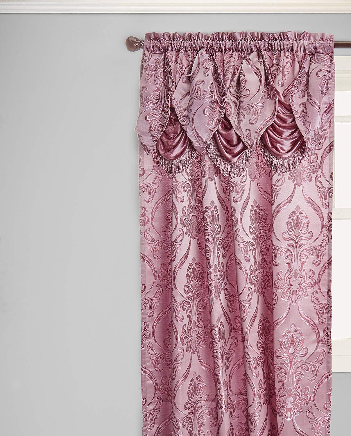 Elegant Comfort Penelopie Jacquard Look Curtain Panel Set With Attached  Waterfall Valance, Set Of 2, 54x84 Inches, Purple Regarding Recent Elegant Comfort Luxury Penelopie Jacquard Window Curtain Panel Pairs (View 7 of 20)
