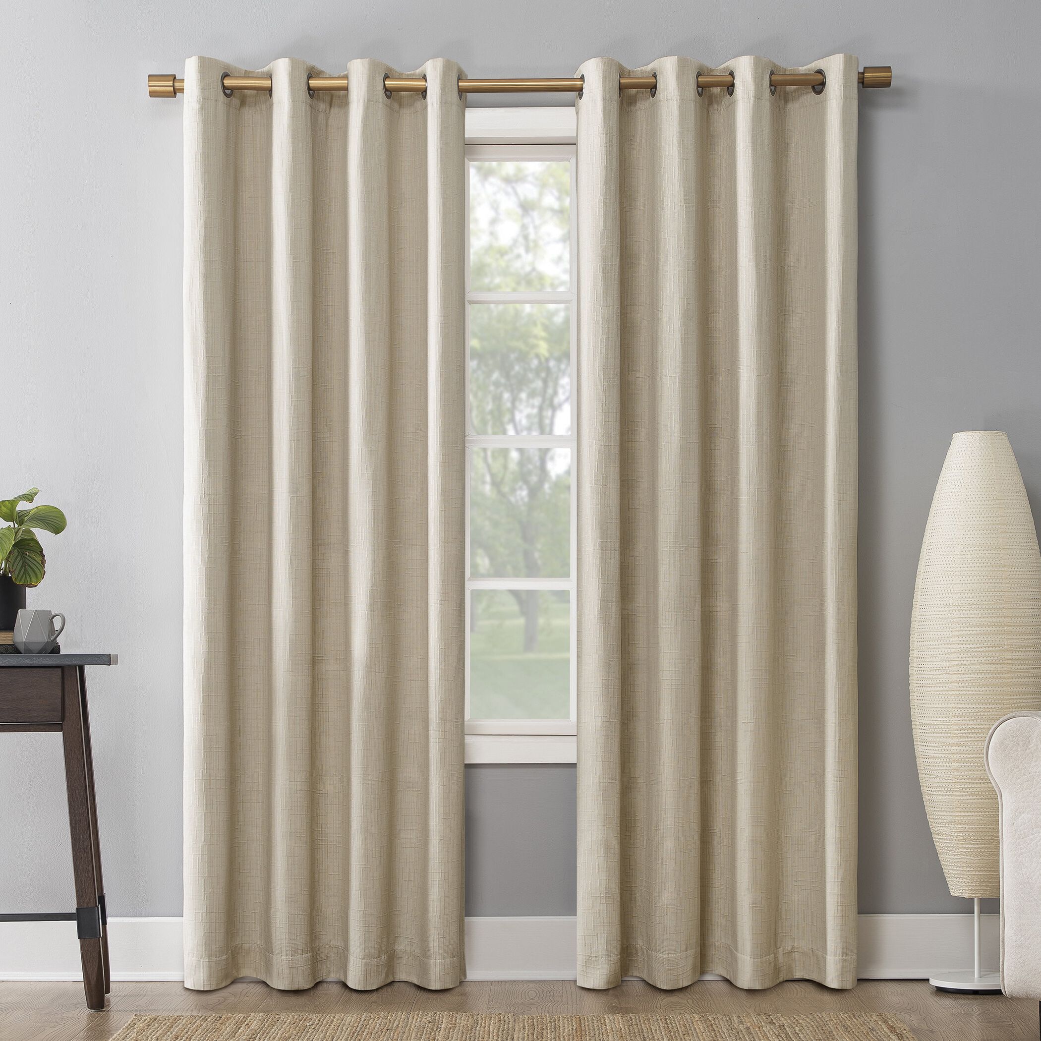Evelina Faux Dupioni Silk Extreme Blackout Back Tab Curtain Panels With Regard To Famous Sun Zero Gavlin Geometric Max Blackout Thermal Grommet (View 16 of 20)