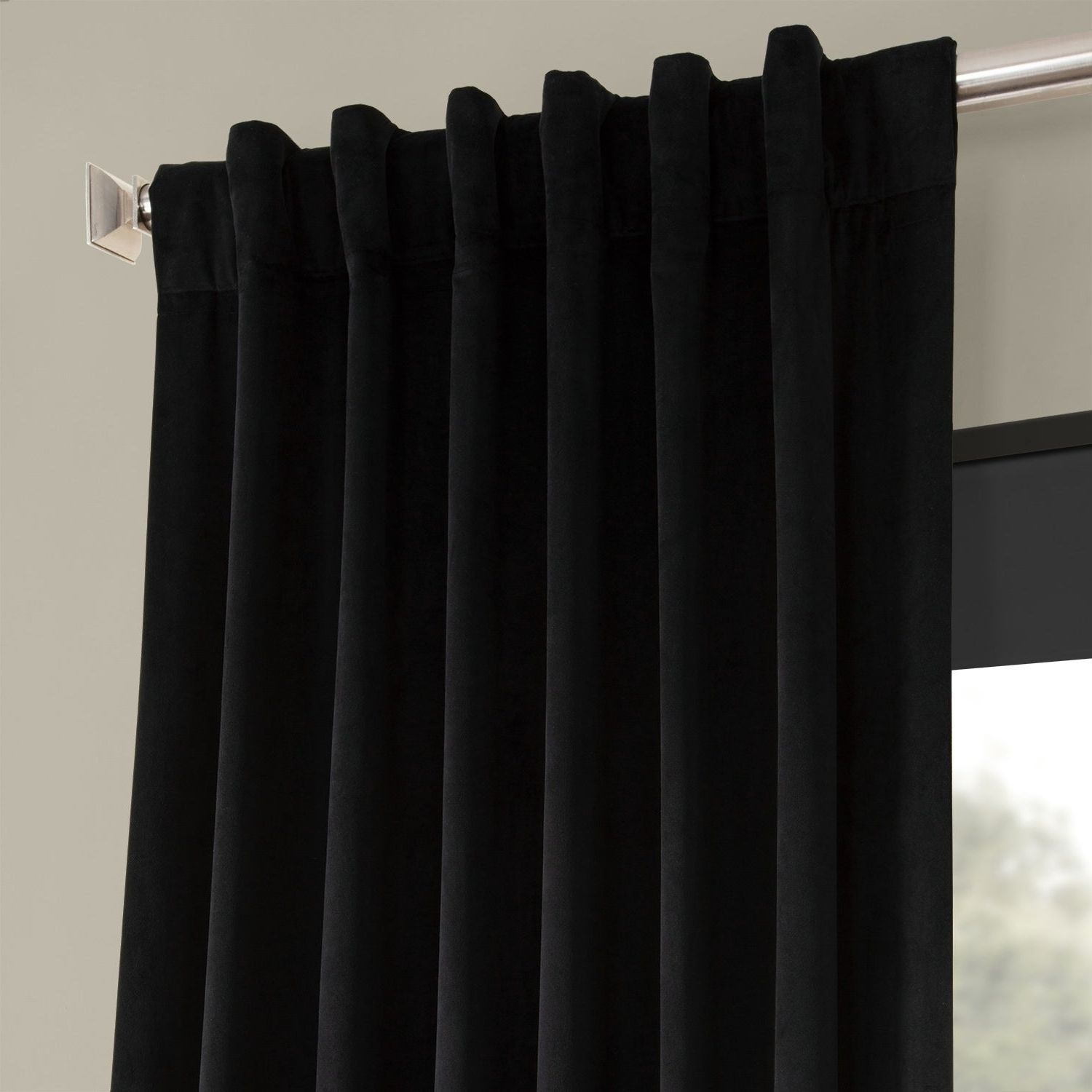 Exclusive Fabrics Signature Warm Black Velvet Single Blackout Curtain Panel Inside Well Known Warm Black Velvet Single Blackout Curtain Panels (View 3 of 20)
