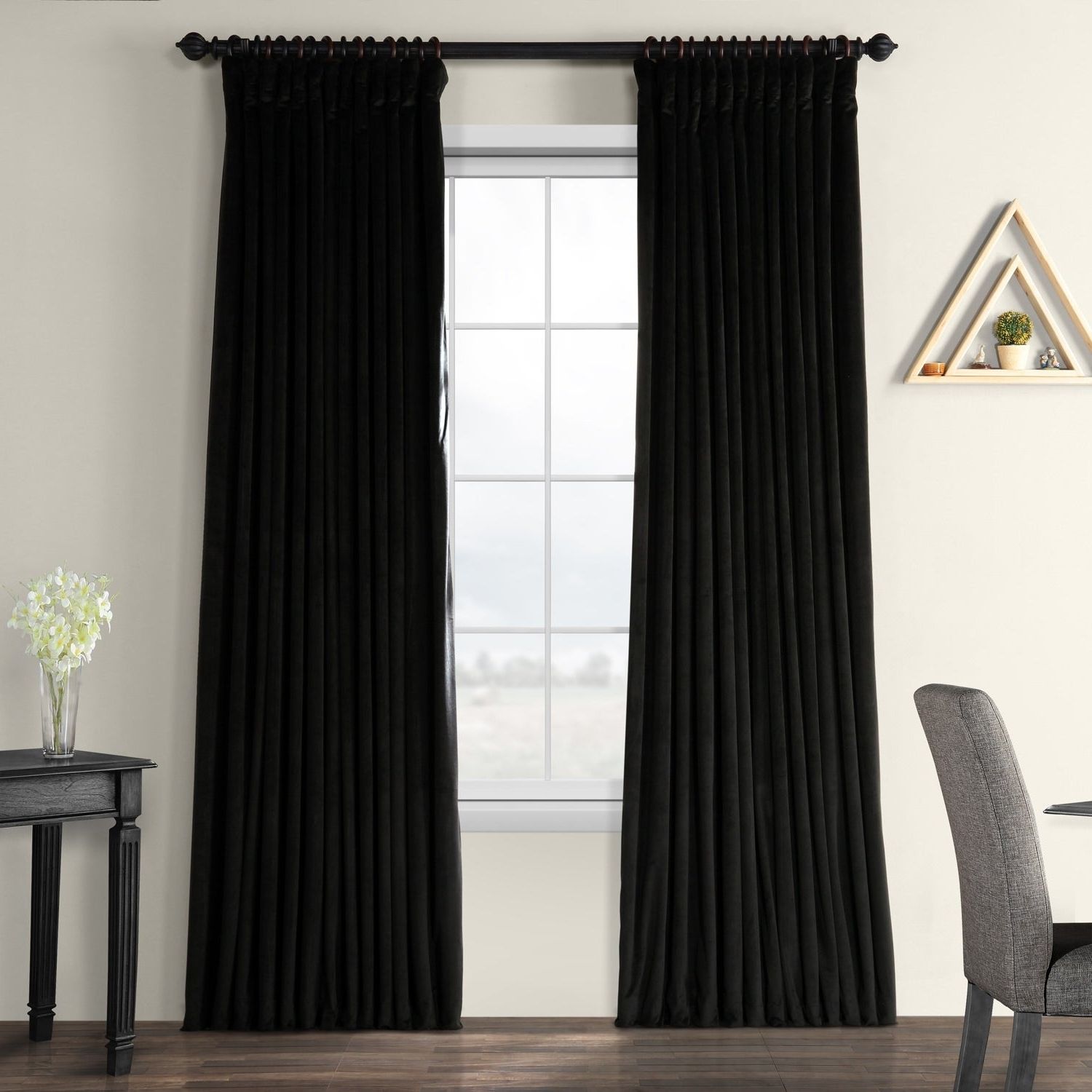 Exclusive Fabrics Warm Black Velvet Blackout Extra Wide Single Curtain Panel Regarding Popular Warm Black Velvet Single Blackout Curtain Panels (View 5 of 20)