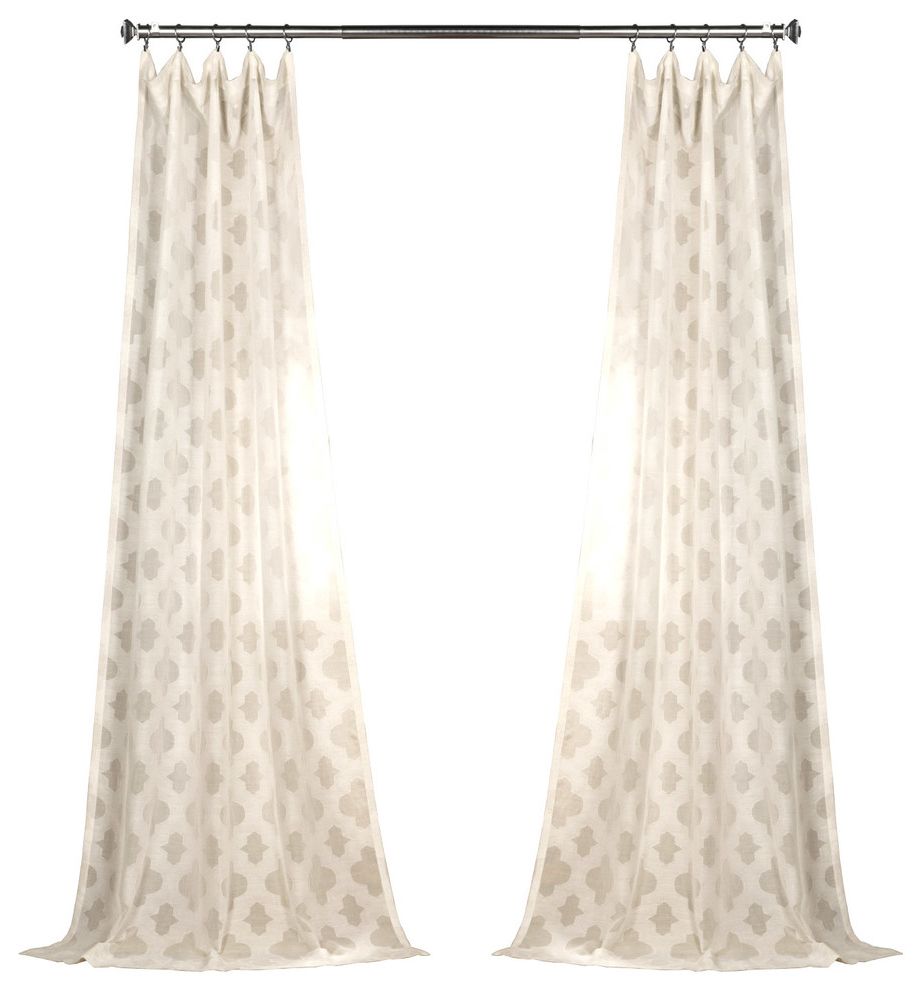 Famous Montpellier Striped Linen Sheer Curtains Intended For Calais Tile Patterned Fauxlinen Sheer Curtain Single Panel, 50"x84" (View 13 of 20)