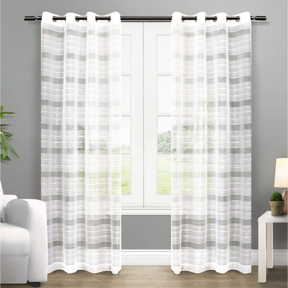 Famous Penny Sheer Grommet Top Curtain Panel Pairs Intended For Exclusive Home Curtains Michel Sheer Grommet Top Window Curtain Panel Pair,  Off White, 50x (View 18 of 20)