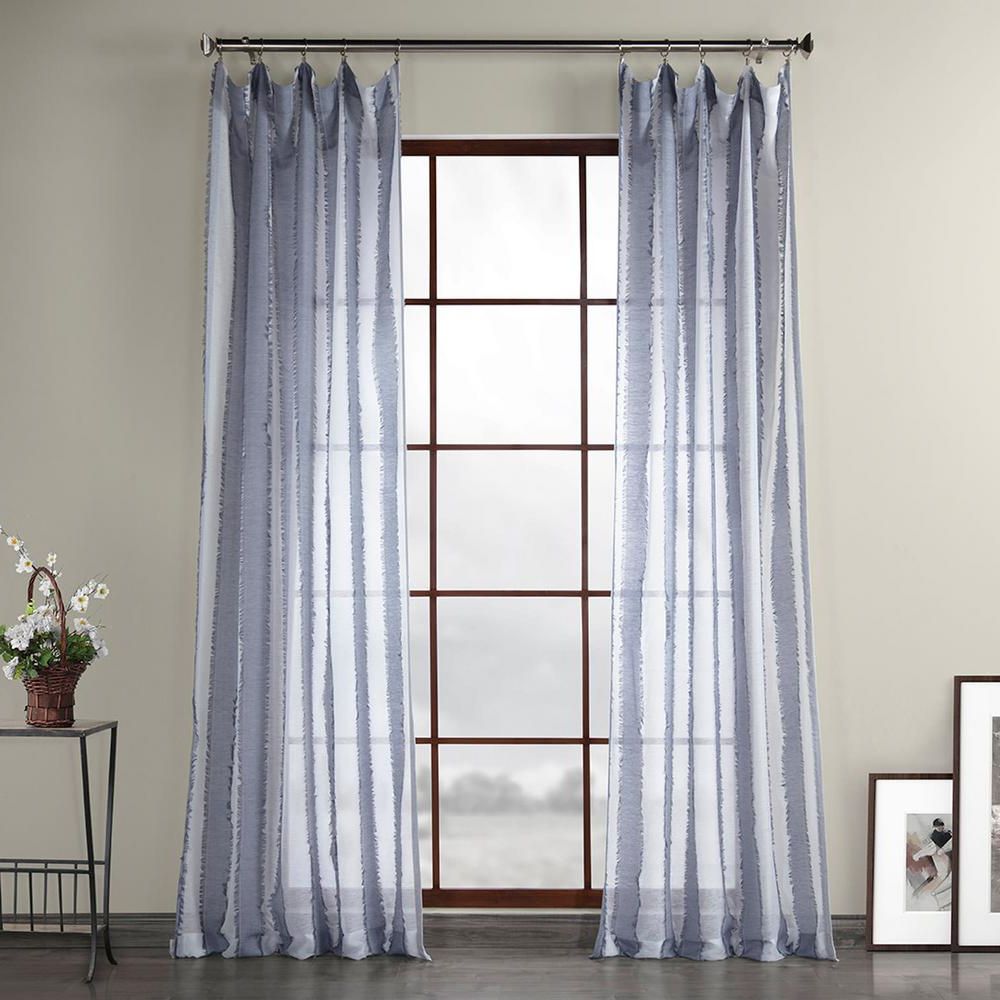Fashionable Exclusive Fabrics & Furnishings Antares Blue Patterned Linen Sheer Curtain  – 50 In. W X 96 In (View 9 of 20)
