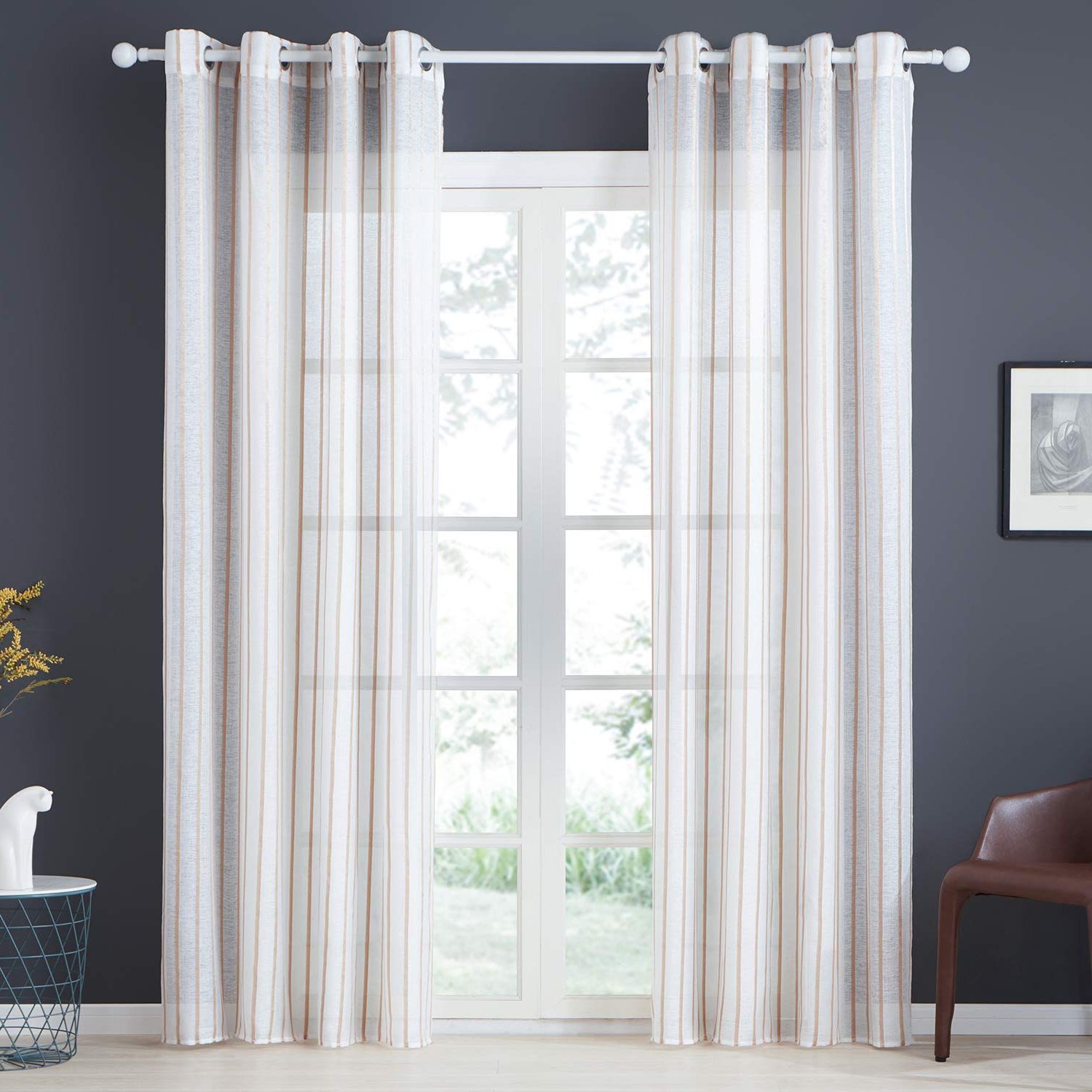 Fashionable Ombre Stripe Yarn Dyed Cotton Window Curtain Panel Pairs Within Topfinel Semi Voile Curtains Eyelet Ring Top Yarn Dyed Net Sheer Curtains  Vertical Stripe Design Window Treatments For Living Room Bedroom 54x (View 14 of 20)