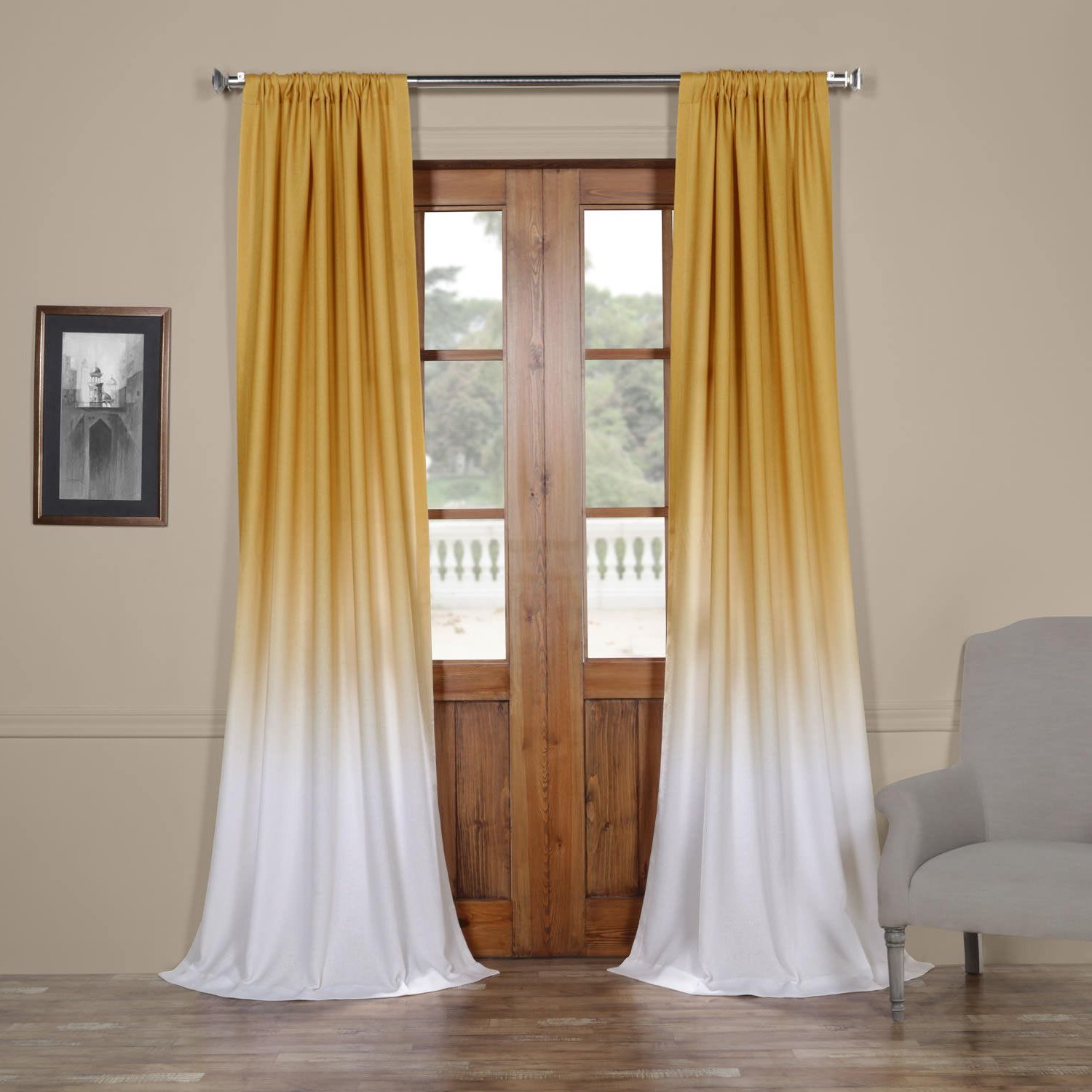 Felch Omb1703 96 Ombre Faux Linen Semi Sheer Curtain, Gold, 50 X 96 Regarding Current Ombre Faux Linen Semi Sheer Curtains (View 6 of 20)