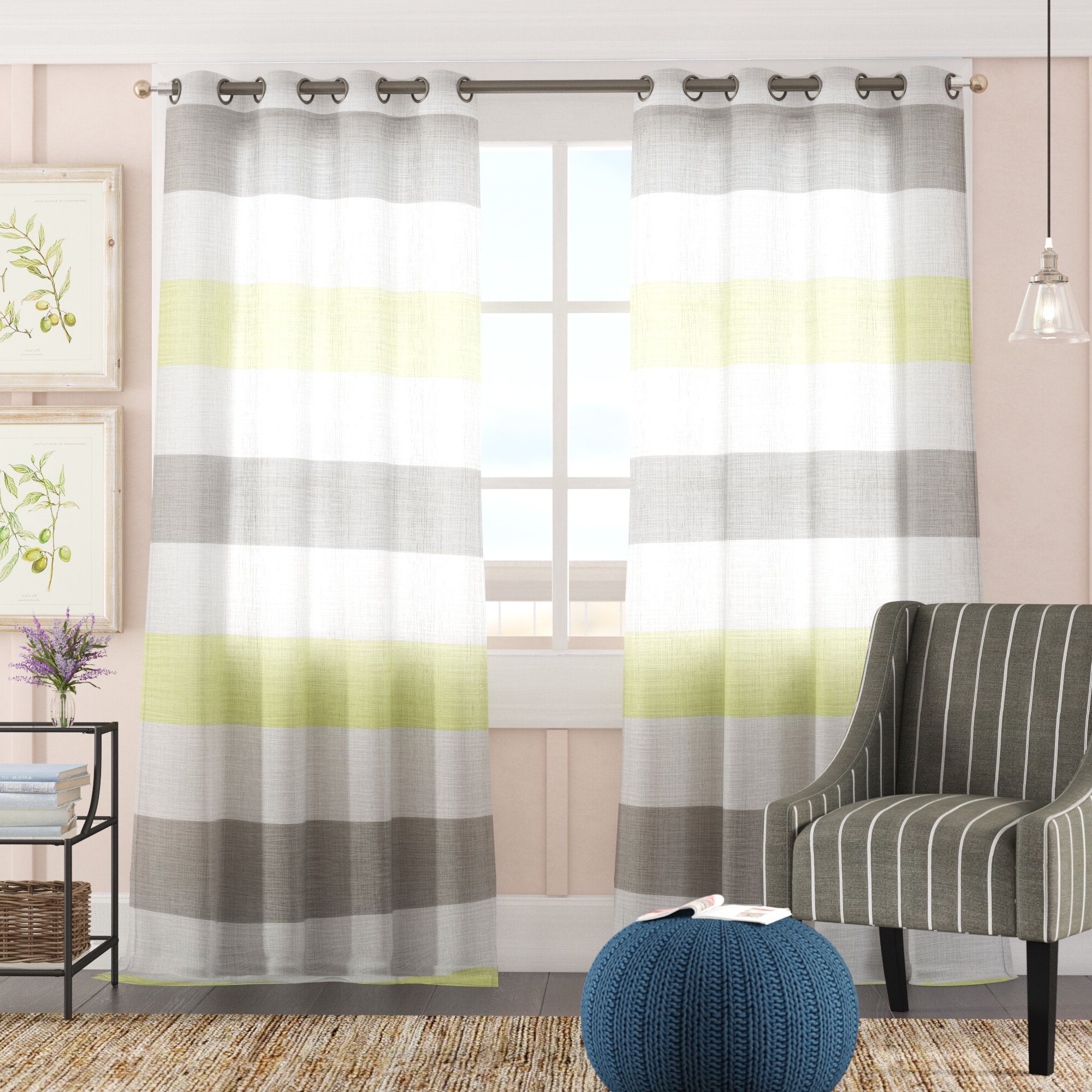 Hiltonia Striped Semi Sheer Grommet Curtain Pertaining To 2020 Ombre Stripe Yarn Dyed Cotton Window Curtain Panel Pairs (View 15 of 20)