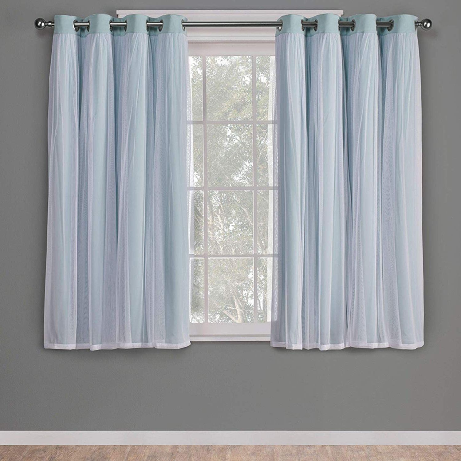 Latest Catarina Layered Curtain Panel Pairs With Grommet Top Within Exclusive Home Curtains Catarina Layered Solid Blackout And Sheer Window  Curtain Panel Pair With Grommet Top, 52x63, Aqua, 2 Piece (View 2 of 20)