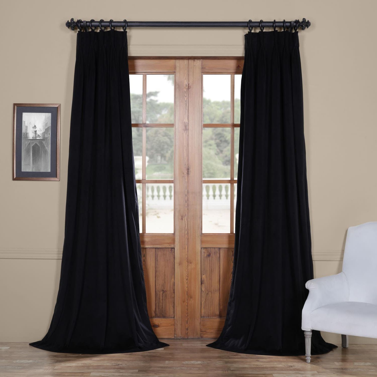 Latest Signature Warm Black Pleated Blackout Velvet Curtain Regarding Signature Ivory Velvet Blackout Single Curtain Panels (View 12 of 20)
