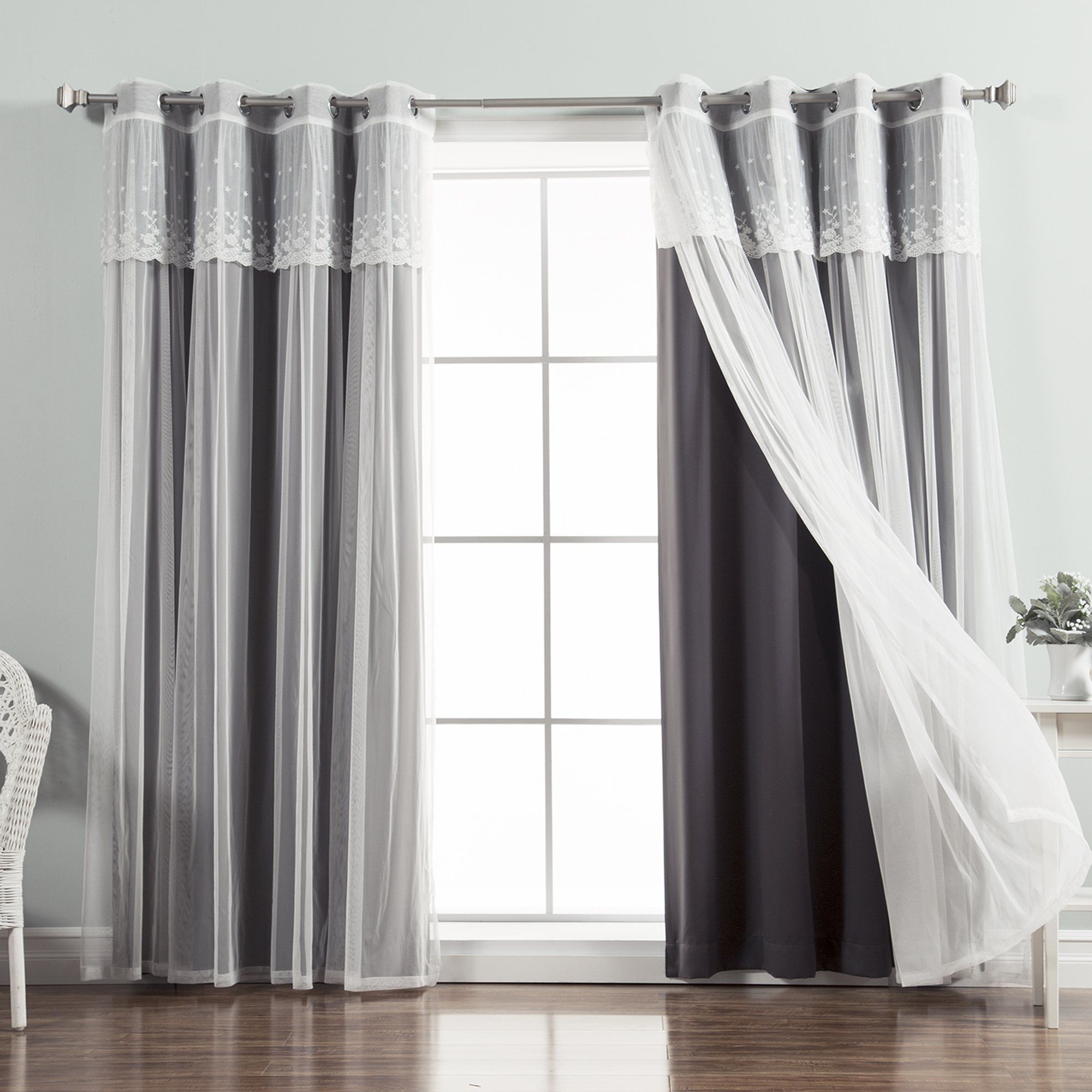 Latest Tulle Sheer With Attached Valance And Blackout 4 Piece Curtain Panel Pairs Pertaining To Best Home Fashion Mix And Match Tulle Sheer With Attached (View 9 of 20)