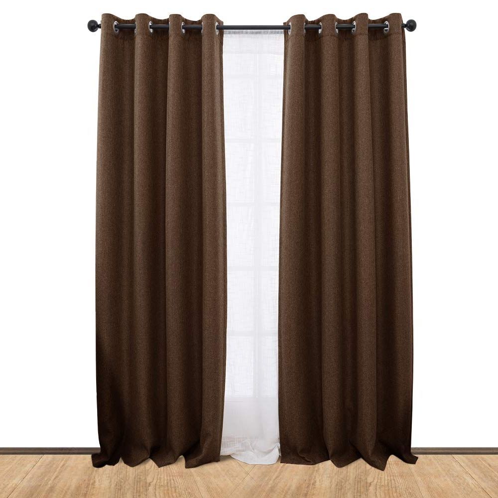 Linen Look Blackout Curtains For Bedroom 84 Inches Long Grommet Room  Darkening Window Curtain Panels Brown 1 Panel In Fashionable Linen Button Window Curtains Single Panel (View 18 of 20)