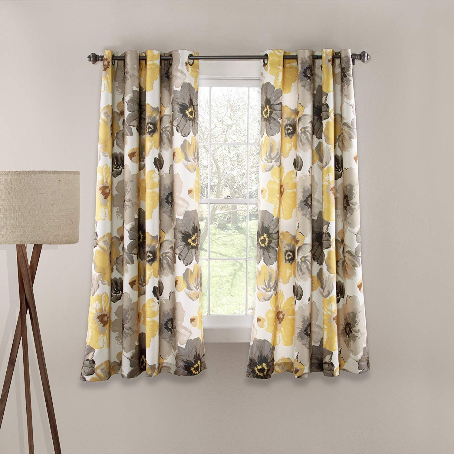 Lush Decor Leah Floral Room Darkening Yellow And Gray Window Curtains Panel  Set For Living Room, Dining Room, Bedroom (pair), 63” X 52” With Newest Leah Room Darkening Curtain Panel Pairs (View 9 of 20)