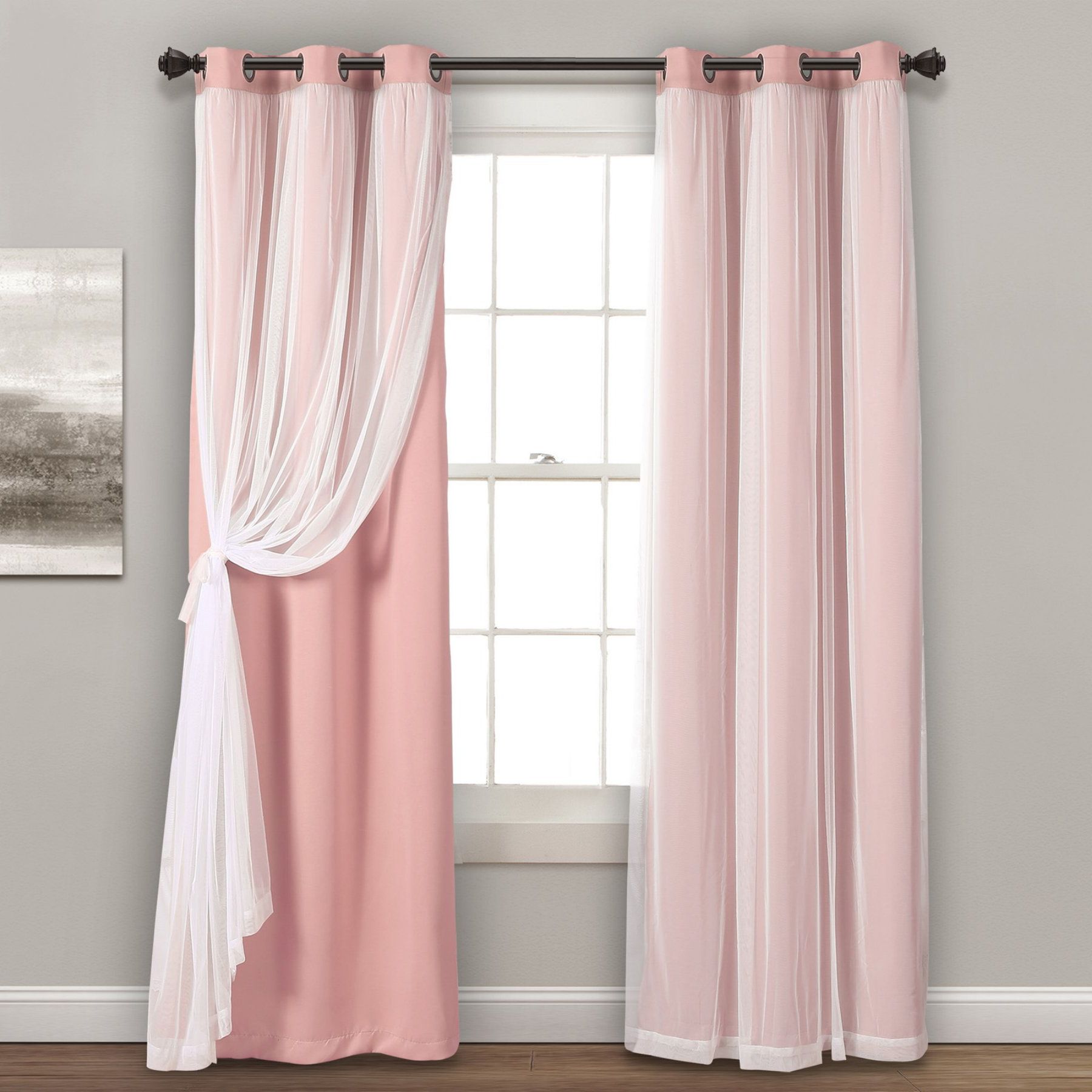Lydia Ruffle Window Curtain Panel Pairs Regarding Popular Lush Decor Black Out Grommet Panel Pair With Sheer Panels (View 18 of 20)