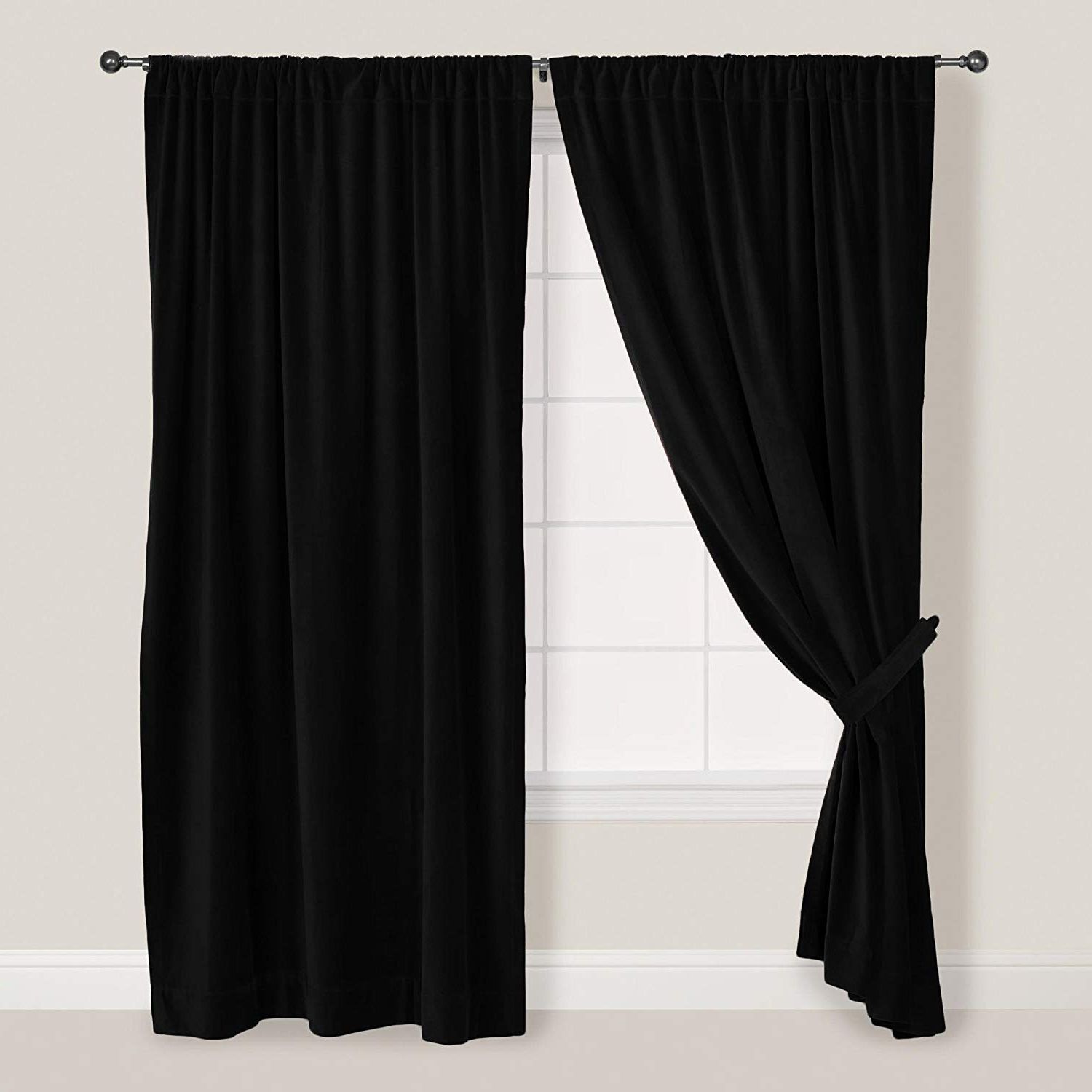 Most Up To Date Amazon: Black Velvet Curtain 52 X 84 Inch, Velvet With Warm Black Velvet Single Blackout Curtain Panels (View 9 of 20)