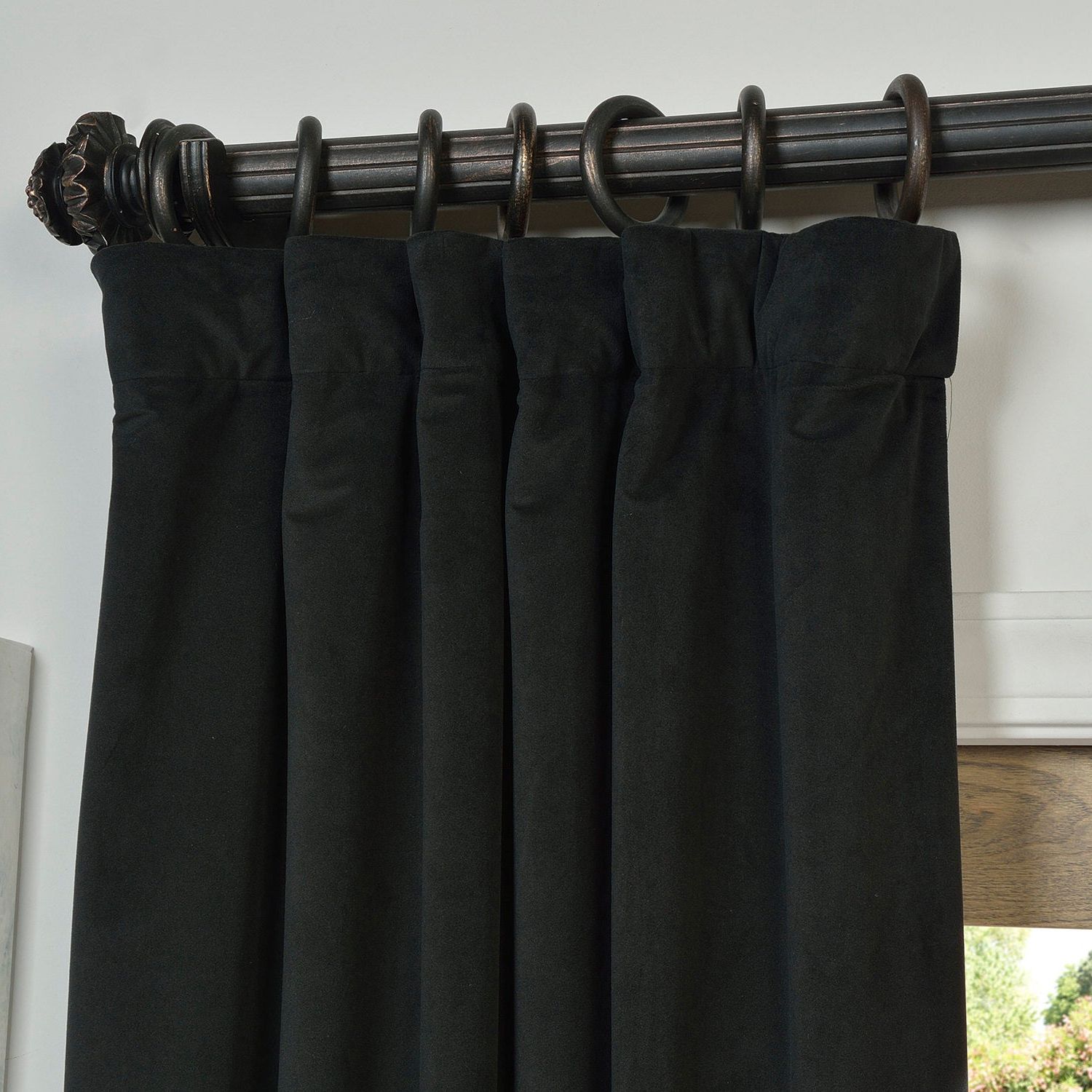 Popular Warm Black Velvet Single Blackout Curtain Panels With Exclusive Fabrics Signature Warm Black Velvet Single Blackout Curtain Panel (View 1 of 20)