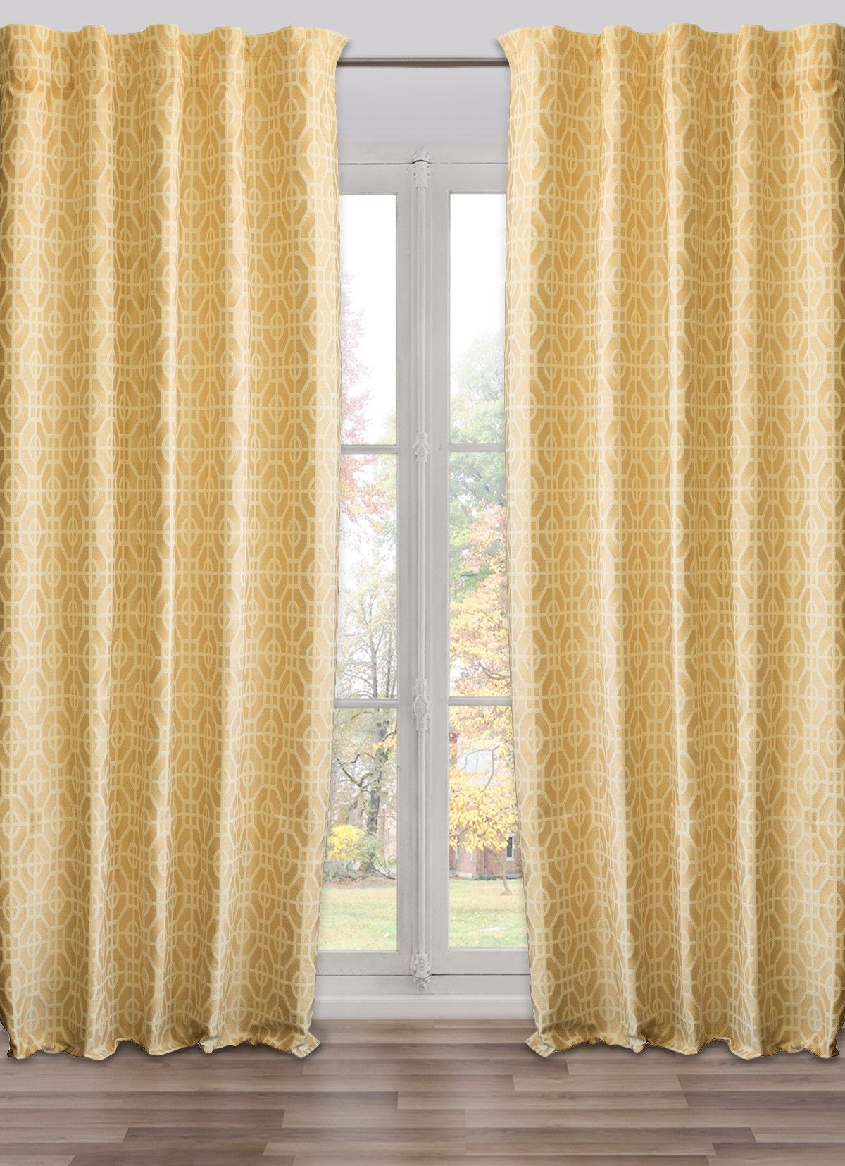 Ready Made, Fully Adjustable Drape Panel Fret Work Yellow – 50 X 118 Inches Inside Recent Fretwork Print Pattern Single Curtain Panels (View 20 of 20)