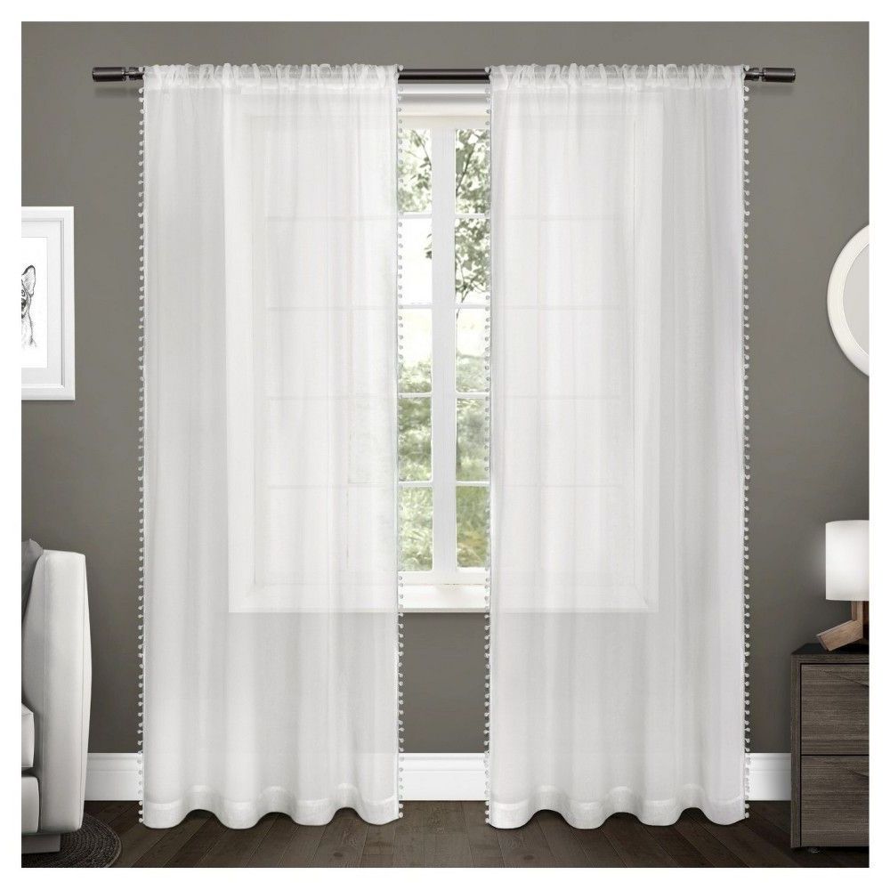 Tassels Applique Sheer Rod Pocket Top Curtain Panel Pairs Inside Favorite Sheer Pom Pom Curtain Panels Pair White (54"x84") Exclusive (View 11 of 20)