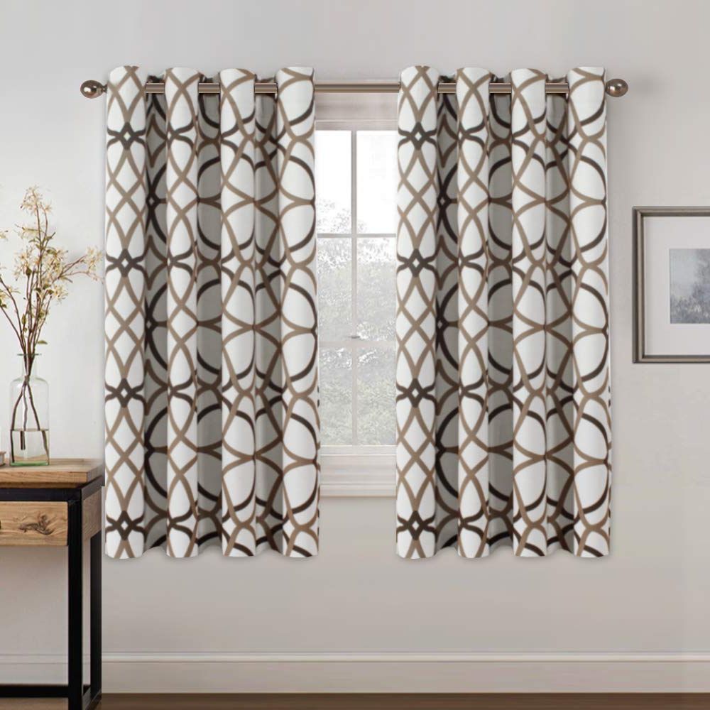 Thermal Insulated Grommet Blackout Curtains For Bedroom 63 Length – Window  Treatment Home Decor Curtains For Living Room Taupe And Brown Geo Pattern, Inside Famous Ultimate Blackout Short Length Grommet Curtain Panels (View 12 of 20)
