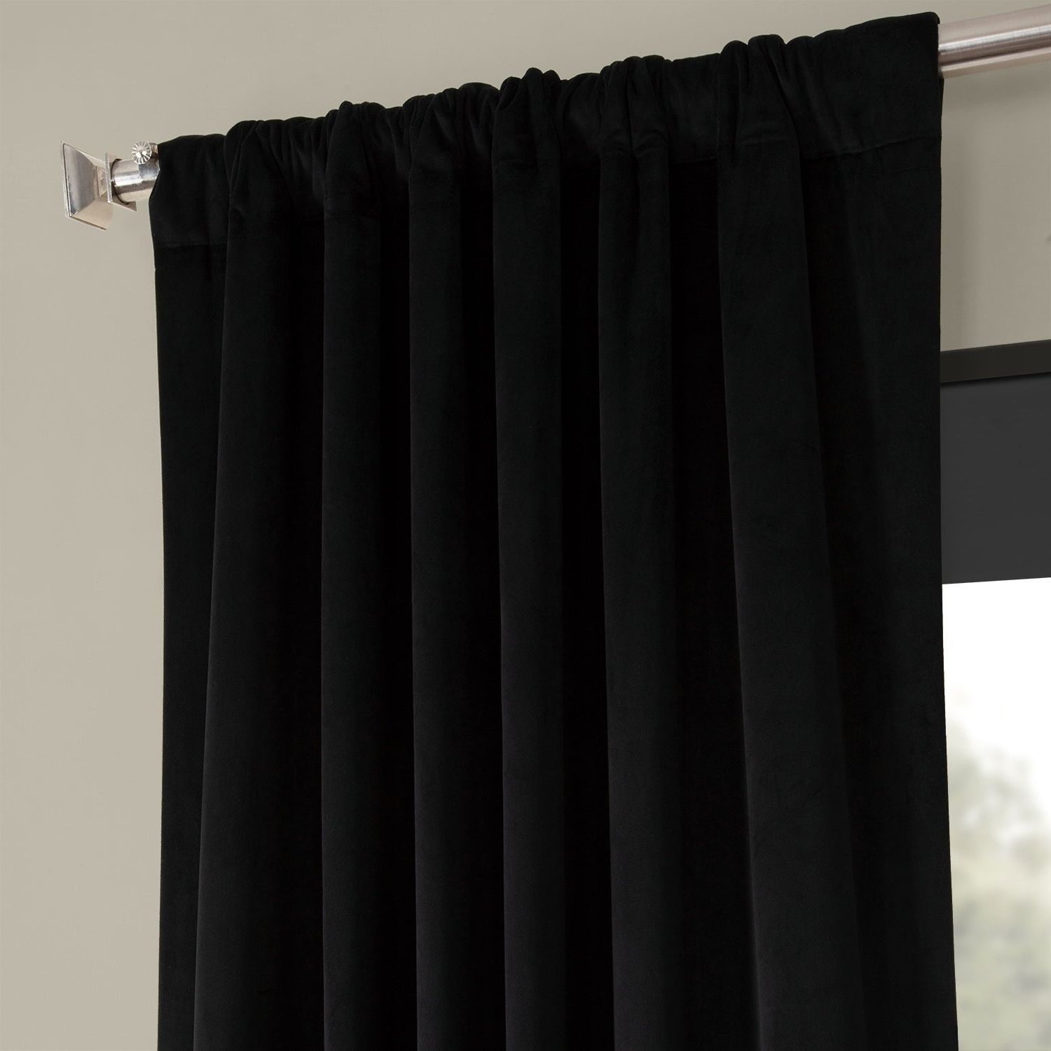 Trendy Warm Black Velvet Single Blackout Curtain Panels Regarding Exclusive Fabrics Signature Warm Black Velvet Single Blackout Curtain Panel (View 7 of 20)