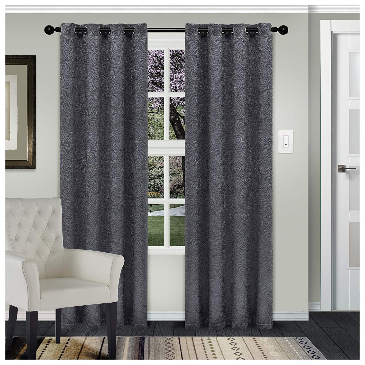 Well Known Grommet Top Thermal Insulated Blackout Curtain Panel Pairs In Superior Waverly Blackout Curtain Set Of 2, Thermal Insulated Panel Pair  With Grommet Top Header, Beautiful Embossed Wave Room Darkening Drapes, (View 11 of 20)