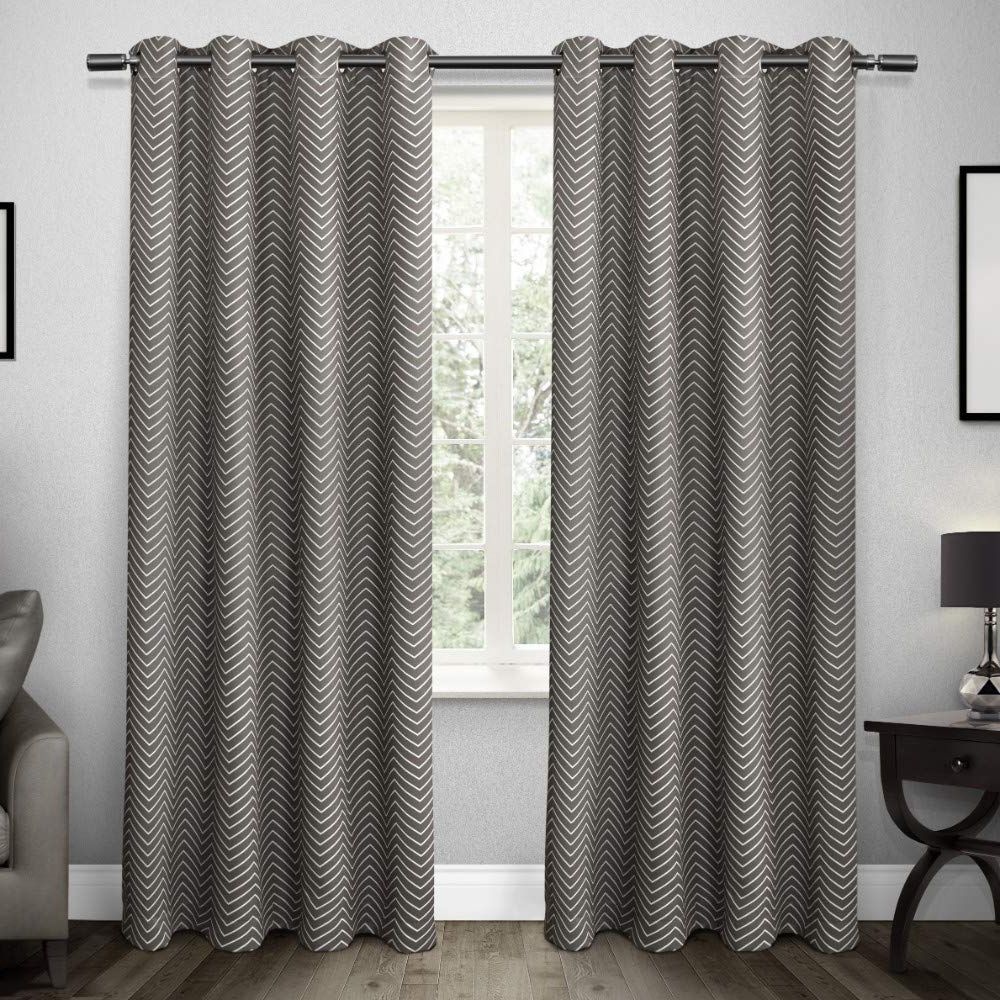 Well Known Thermal Woven Blackout Grommet Top Curtain Panel Pairs Inside Exclusive Home Curtains Chevron Thermal Blackout Grommet Top Window Curtain  Panel Pair, Black Pearl, 52x (View 5 of 20)