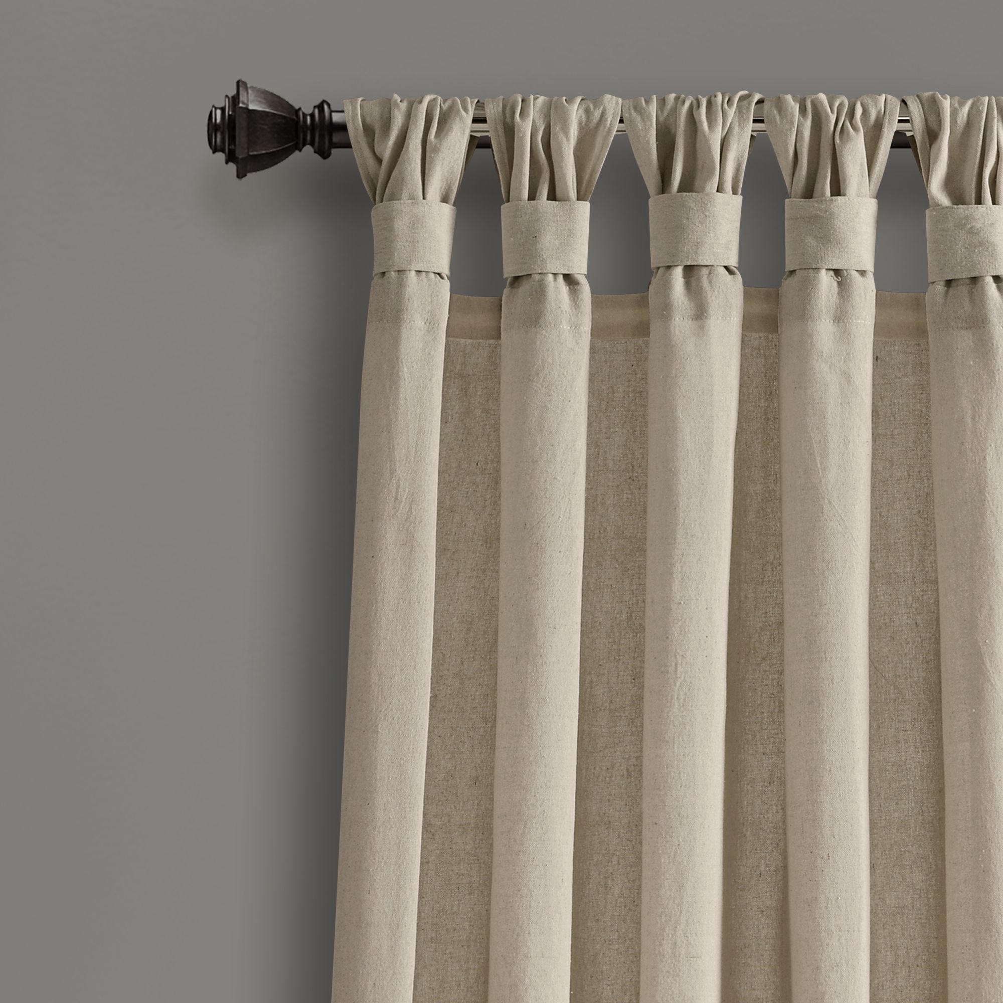 Well Liked Knotted Tab Top Window Curtain Panel Pairs Regarding Details About Burlap Knotted Tab Top Window Curtain Panels Dark Linen Pair  45x84 Set (View 3 of 20)