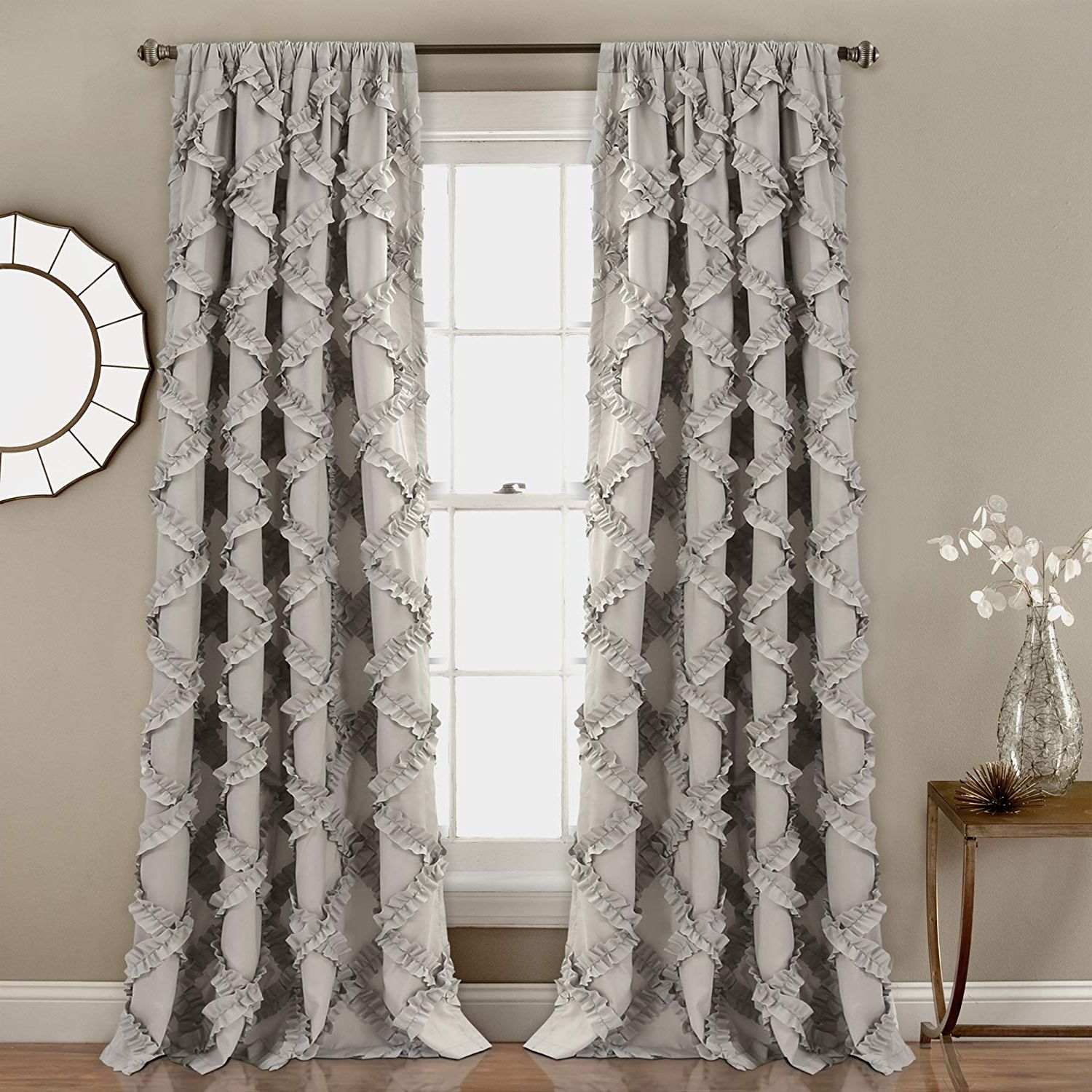 Well Liked Lush Decor Ruffle Diamond Curtains Textured Window Panel Set For Living,  Dining Room, Bedroom (pair), 84” X 54”, Gray Intended For Ruffle Diamond Curtain Panel Pairs (View 1 of 20)