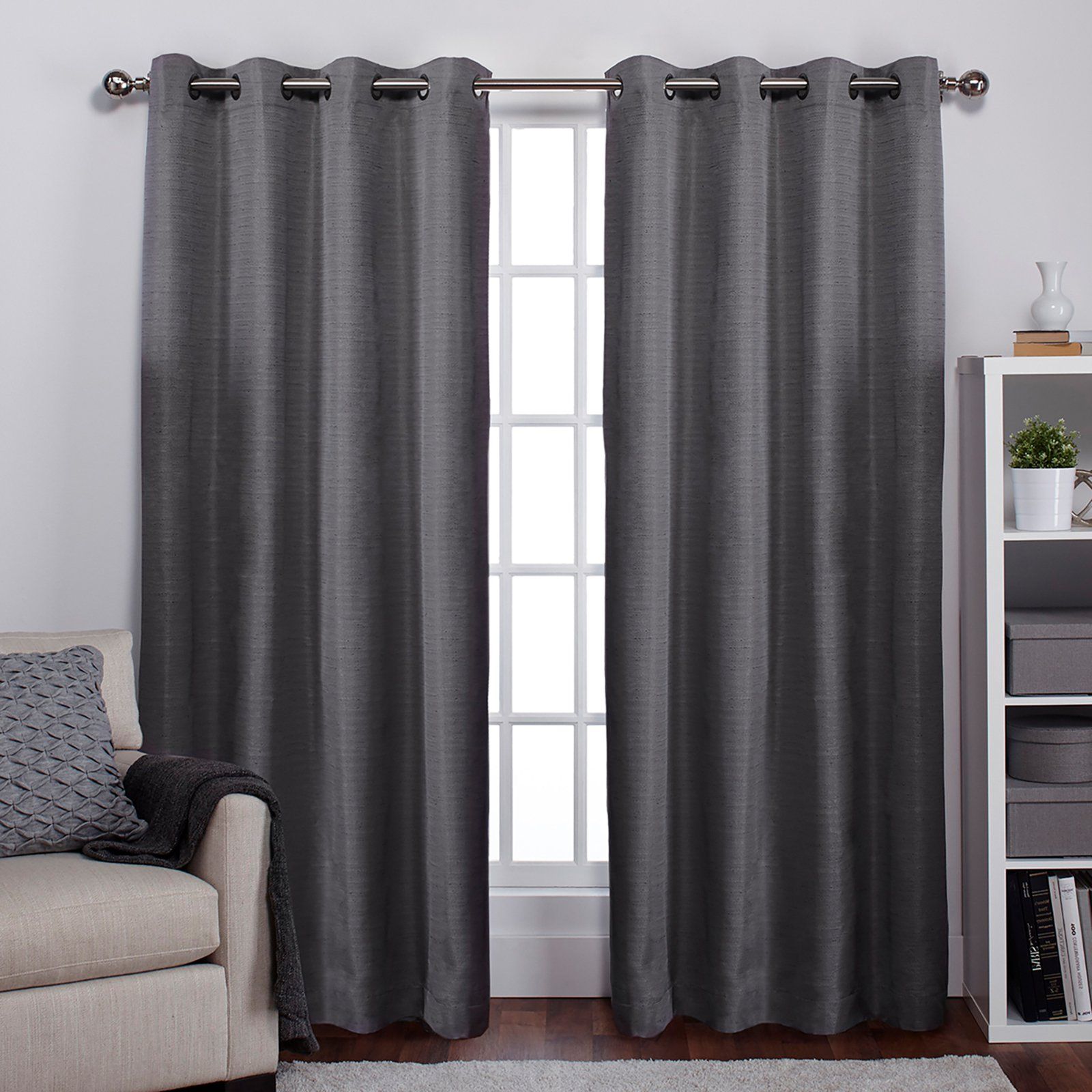 Widely Used Exclusive Home Raw Silk Grommet Curtain Panel Pair Black Regarding Raw Silk Thermal Insulated Grommet Top Curtain Panel Pairs (View 11 of 20)