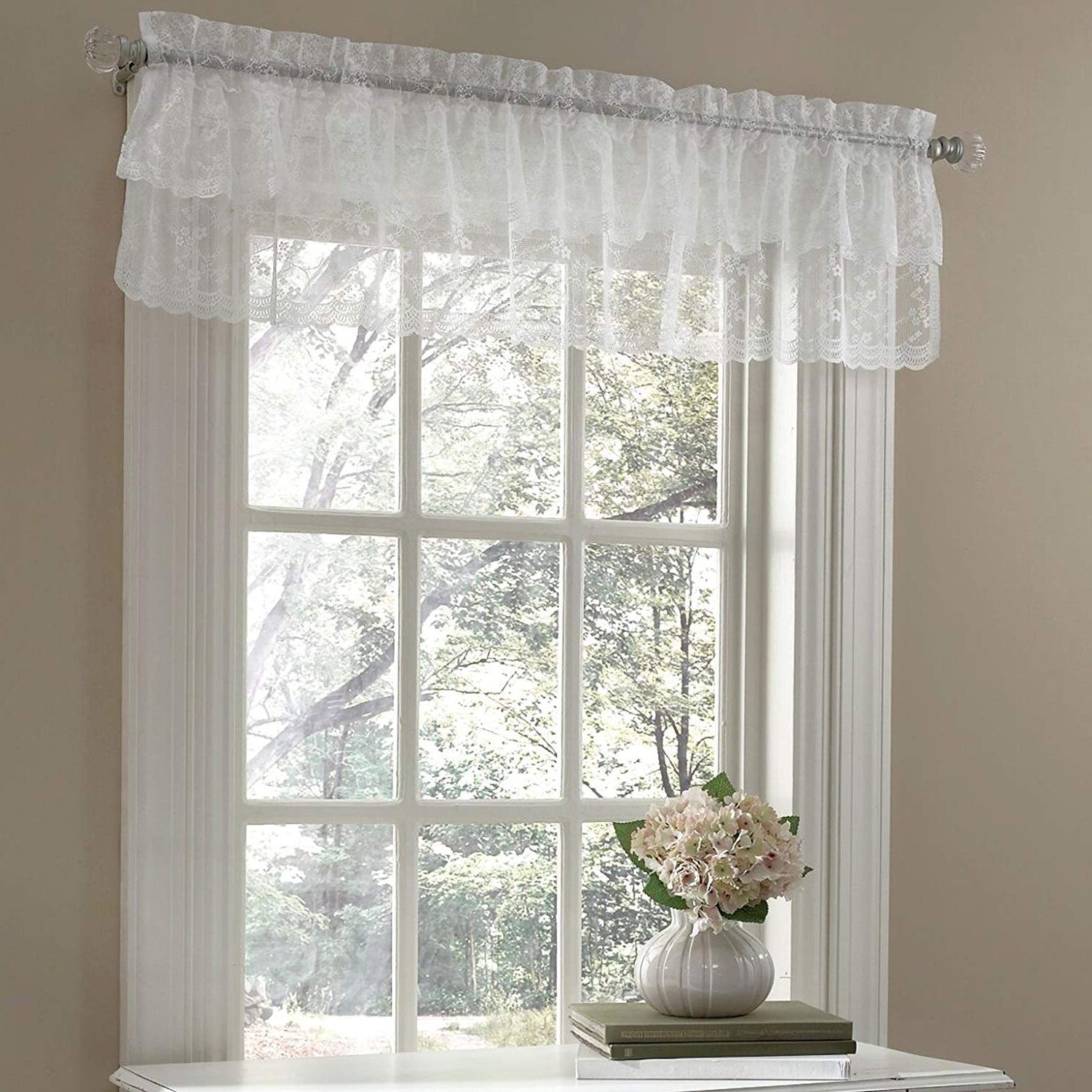 2021 Elegant White Priscilla Lace Kitchen Curtain Pieces With Regard To Amazon: Sweet Home Collection Kitchen Window Tier, Swag (View 9 of 20)