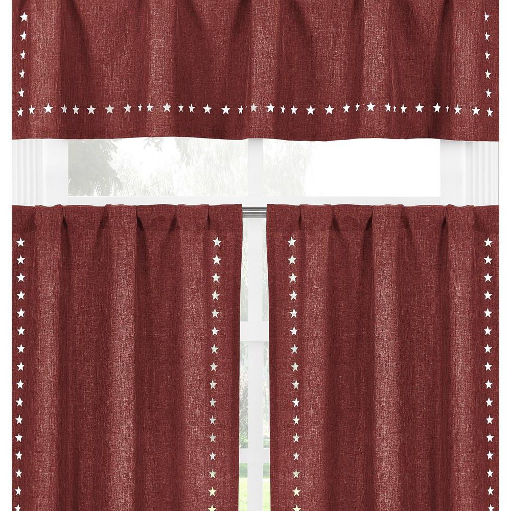 2021 Home Maison Conor Stars Burgundy Kitchen Curtain Set – 58 In. W X 15 In (View 15 of 20)
