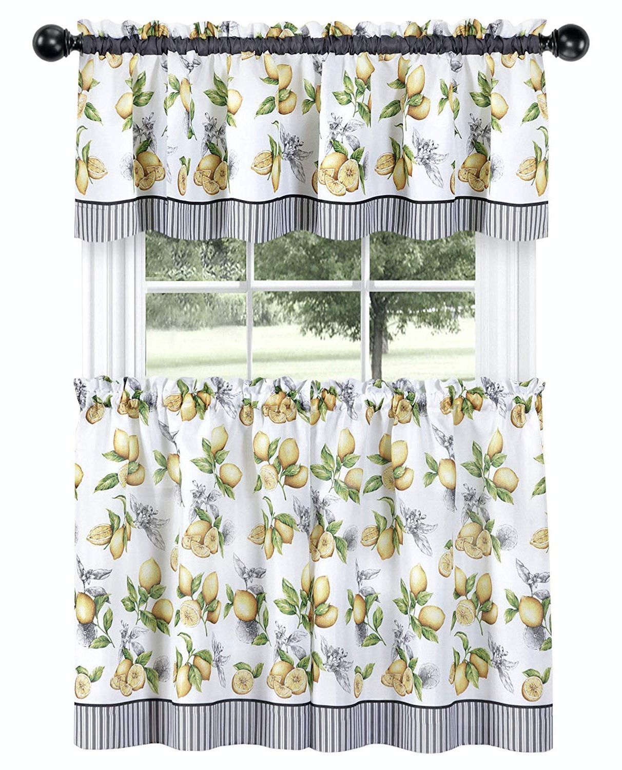 2021 Lemon Drop Tier And Valance Window Curtain Sets Regarding Goodgram Complete 3 Pc Café Style Semi Sheer Country Lemons Kitchen Curtain  Tier & Valance Set – Assorted Sizes (24 In (View 7 of 20)