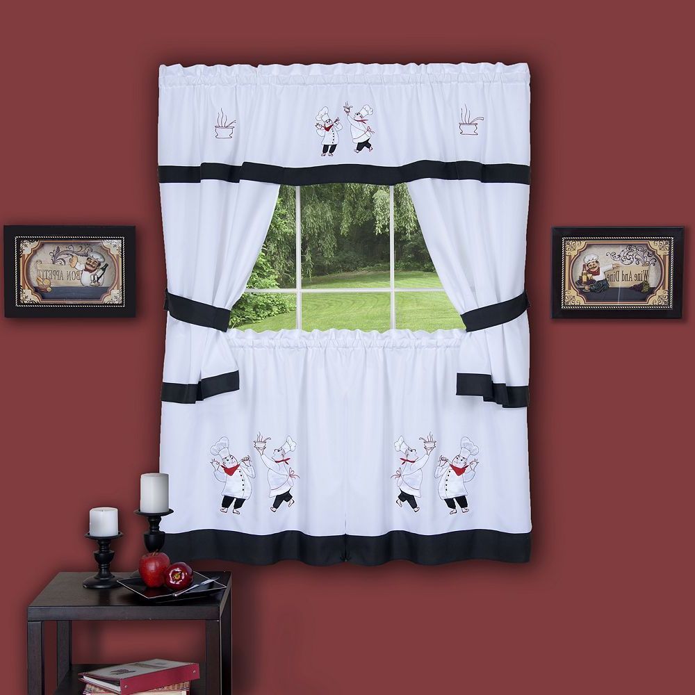 5 Piece Burgundy Embroidered Cabernet Kitchen Curtain Sets Inside Recent Gourmet Chef 5 Piece (View 18 of 20)