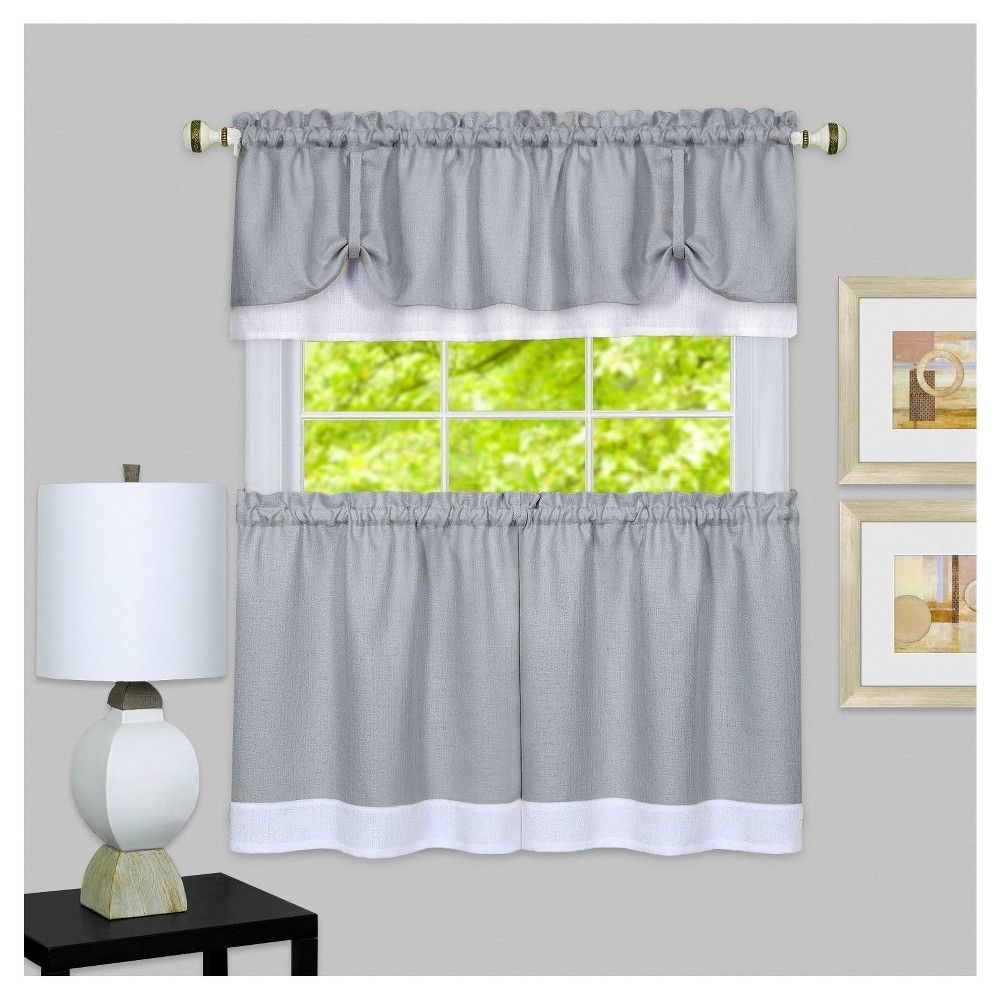 58"x36" Darcy Window Curtain Tier And Valance Set Gray/white Intended For 2020 Dakota Window Curtain Tier Pair And Valance Sets (View 5 of 20)