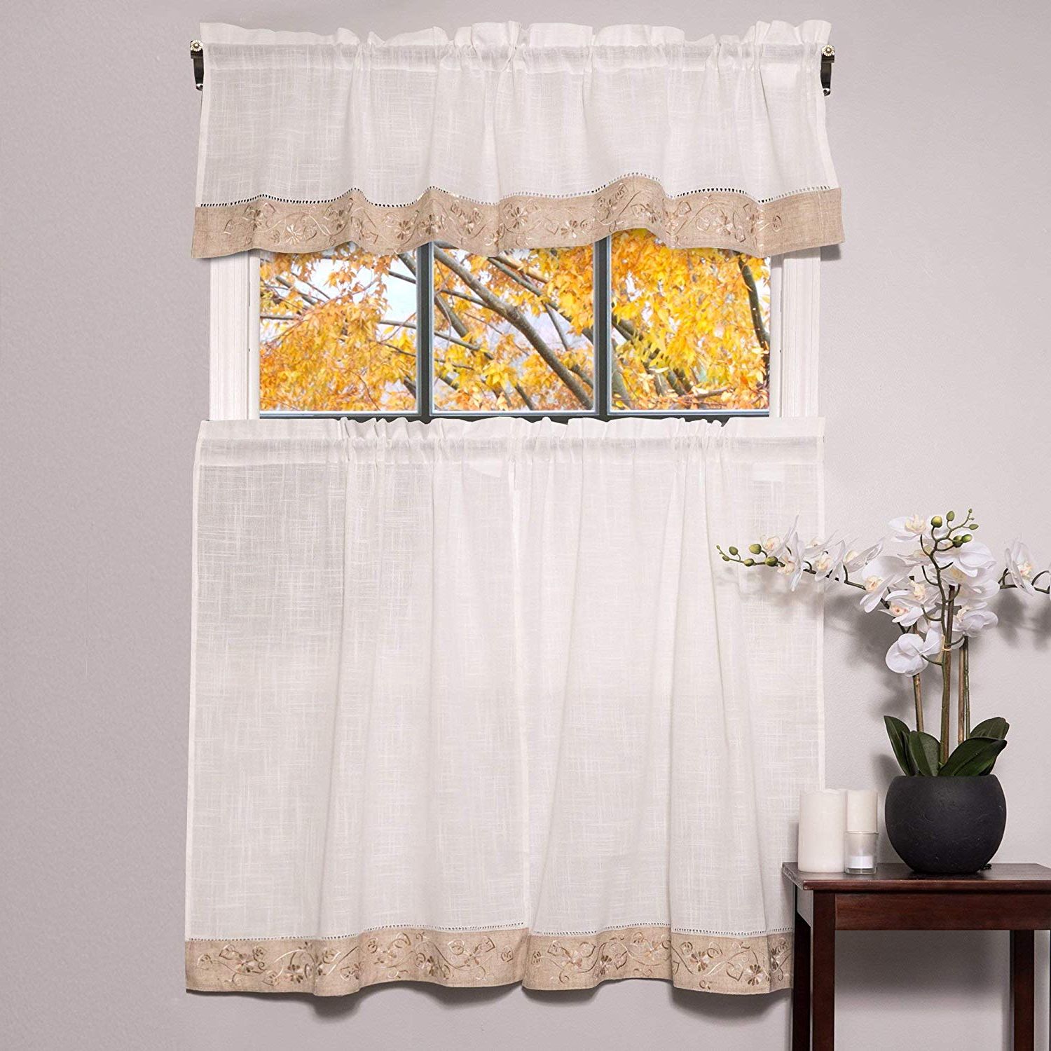 Amazon: Bed Bath N More Oakwood Linen Style Decorative Intended For 2020 Oakwood Linen Style Decorative Curtain Tier Sets (View 5 of 20)