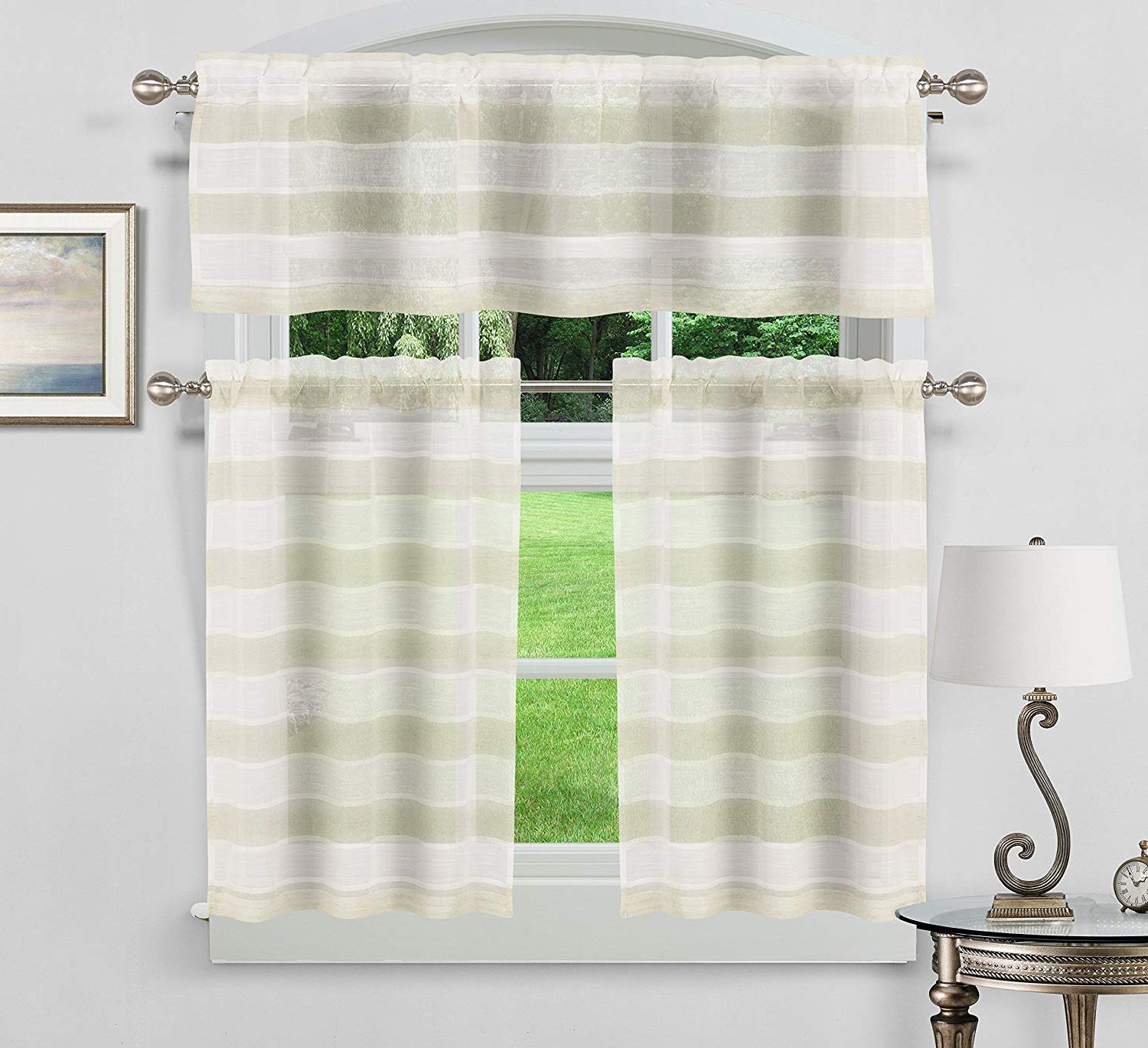 Amazon: Home Maison Dakota Kitchen Curtain, Beige: Home Pertaining To Preferred Dakota Window Curtain Tier Pair And Valance Sets (View 15 of 20)