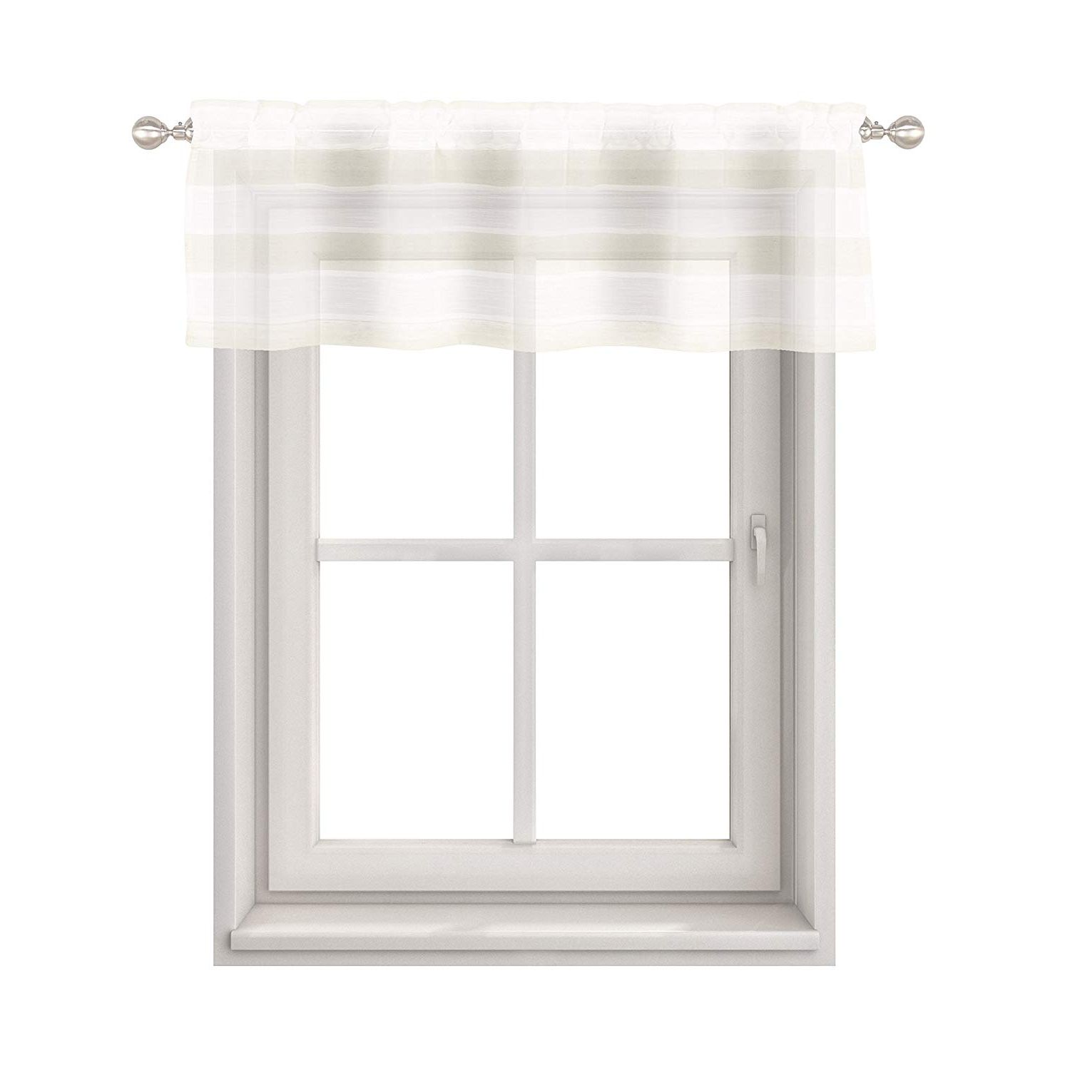 Bathroom And More Dakota Collection 2 Piece Sheer Window Curtain Café/tier  Set: White And Linen/beige Stripe Design (pair (2) Tiers 36in L Each) Inside Recent Dakota Window Curtain Tier Pair And Valance Sets (View 18 of 20)