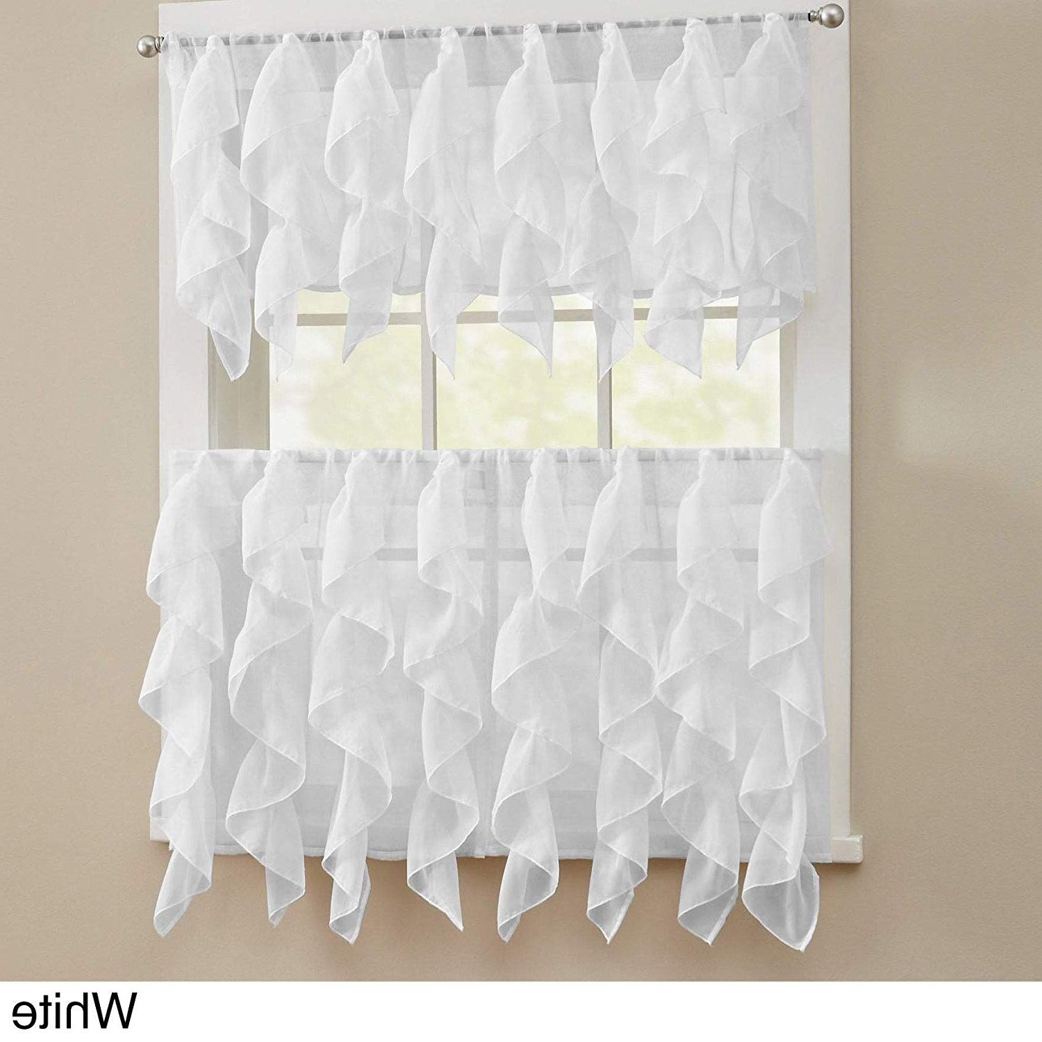 Bed Bath N More Chic Sheer Voile Vertical Ruffled Tier Window Curtain  Valance And Tier White 56 X 12 Inside Well Known Navy Vertical Ruffled Waterfall Valance And Curtain Tiers (View 9 of 20)