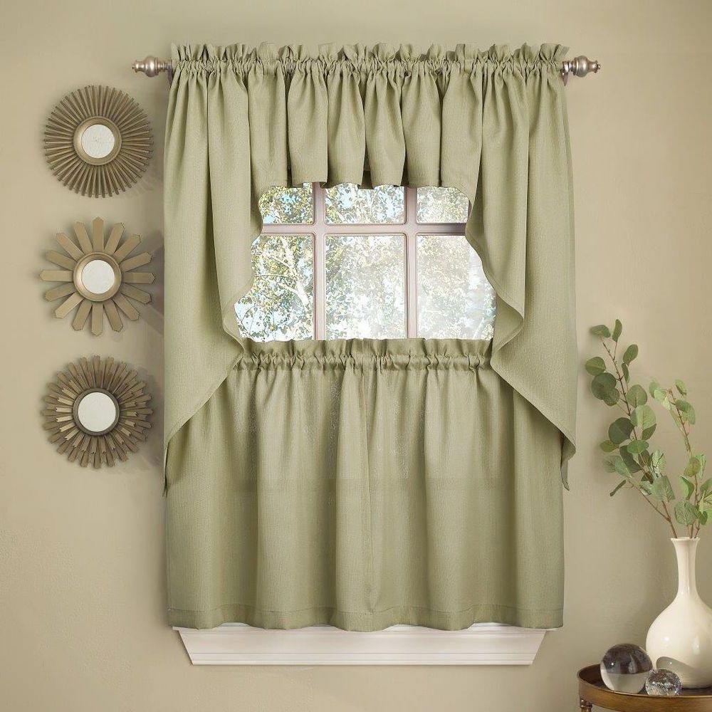Best And Newest Details About Sage Solid Opaque Ribcord Kitchen Curtains Within Micro Striped Semi Sheer Window Curtain Pieces (View 11 of 20)