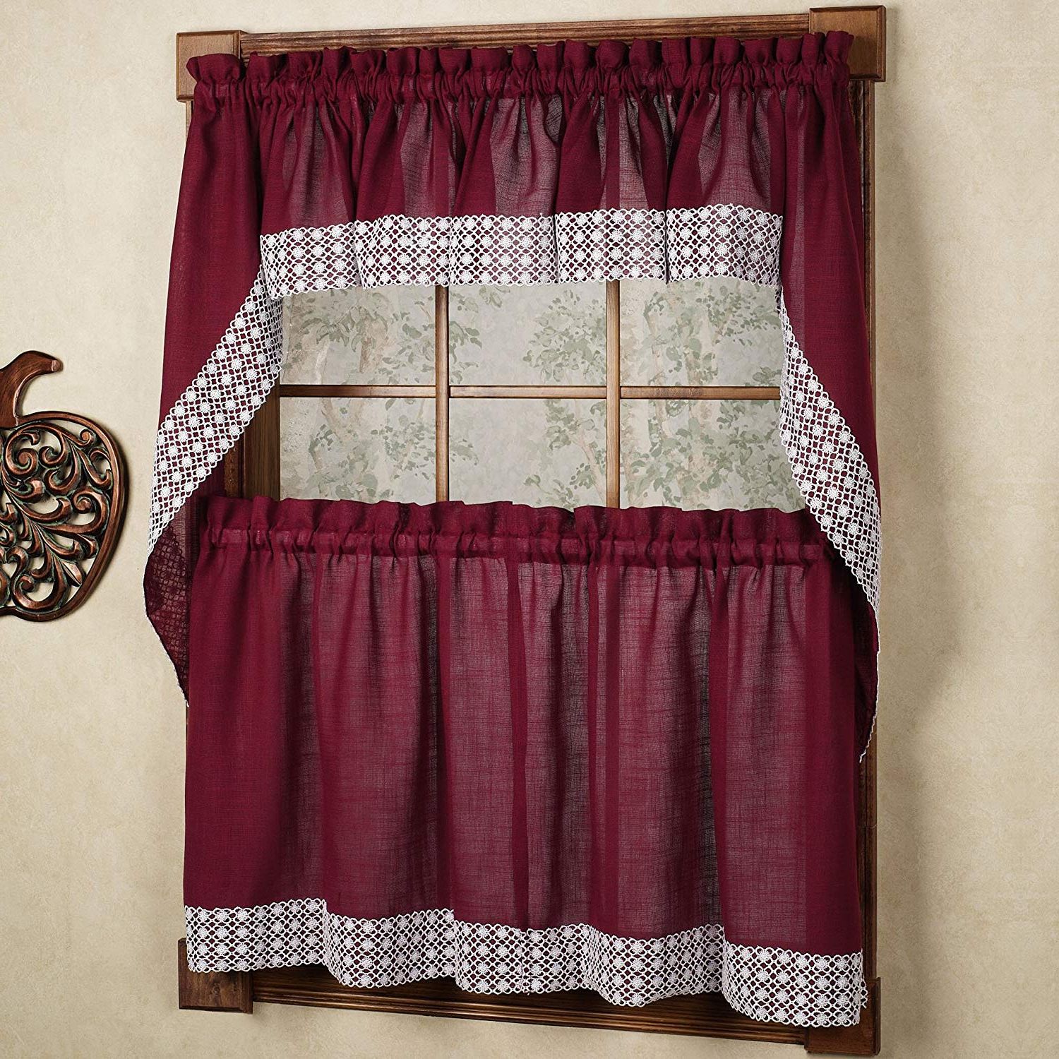 Cotton Lace 5 Piece Window Tier And Swag Sets Within Most Up To Date Amazon: Sweet Home Collection 5 Pc Kitchen Curtain Set (View 15 of 20)