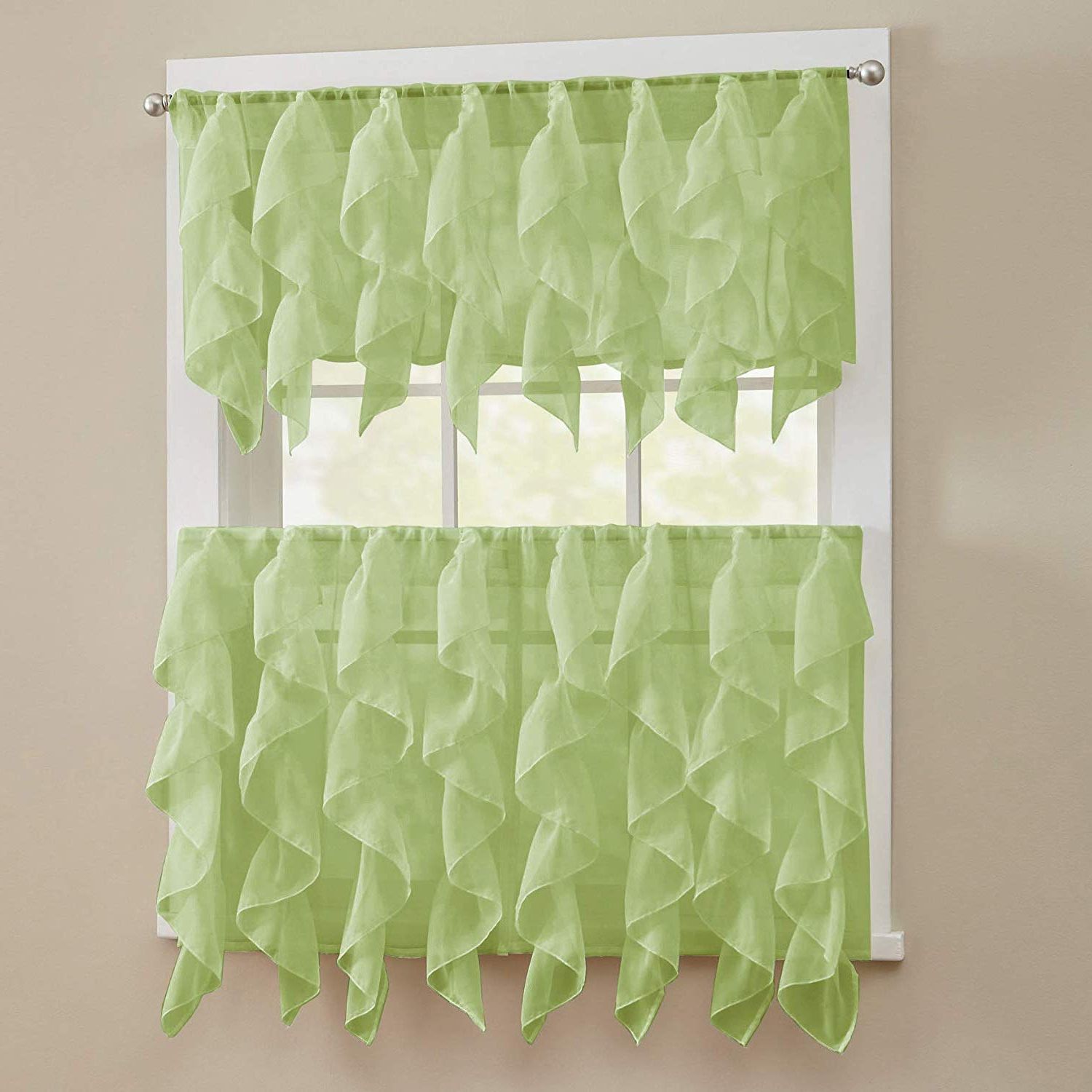 Current Navy Vertical Ruffled Waterfall Valance And Curtain Tiers For Sweet Home Collection 3 Piece Kitchen Curtain Set Sheet Vertical Cascading  Waterfall Ruffle Includes Valance & Choice Of 24" Or 36" Teir Pair, Tier, (View 8 of 20)