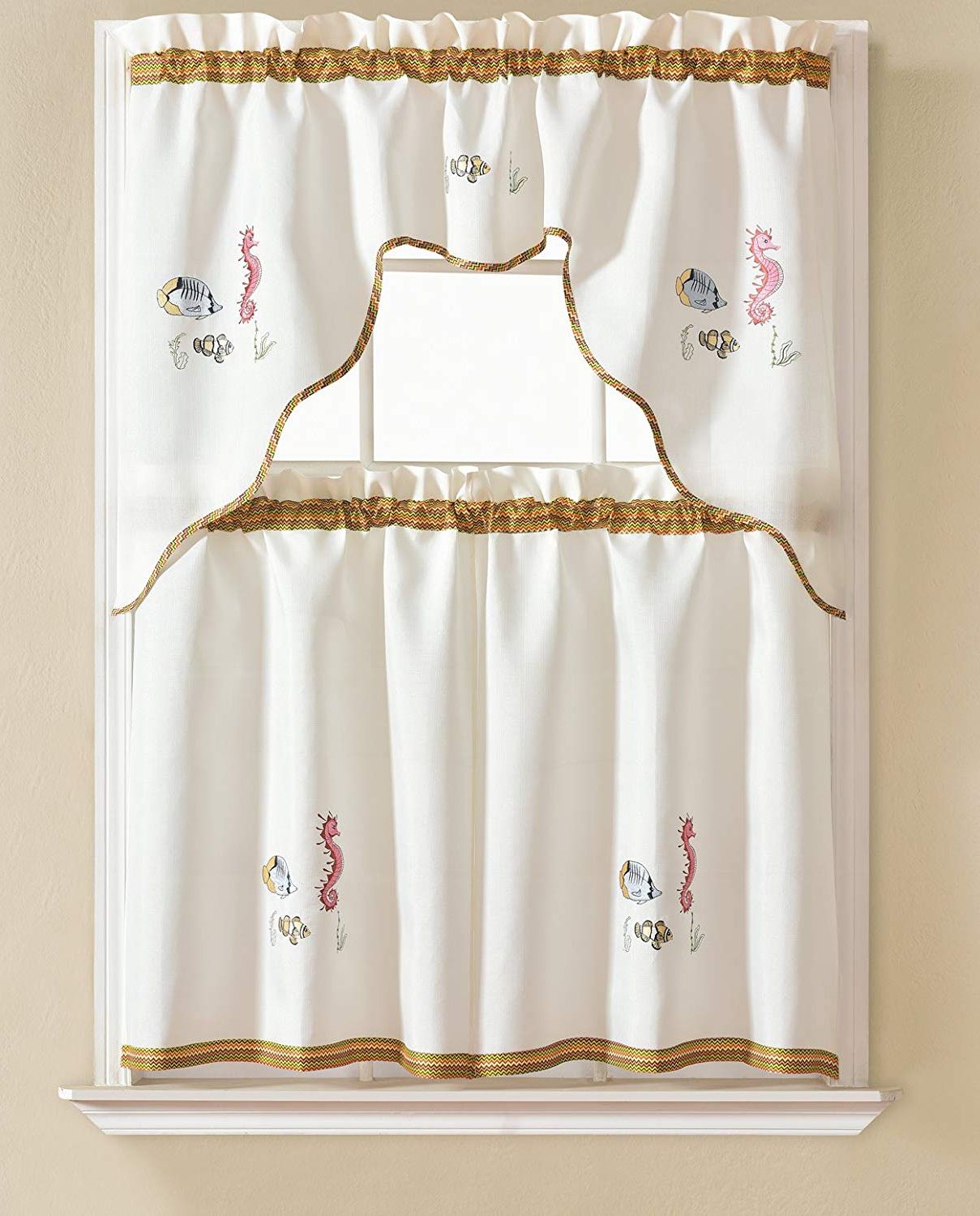 Current Rt Designers Collection Grand Coffee Embroidered Kitchen Curtain Within Embroidered Chef Black 5 Piece Kitchen Curtain Sets (View 16 of 20)