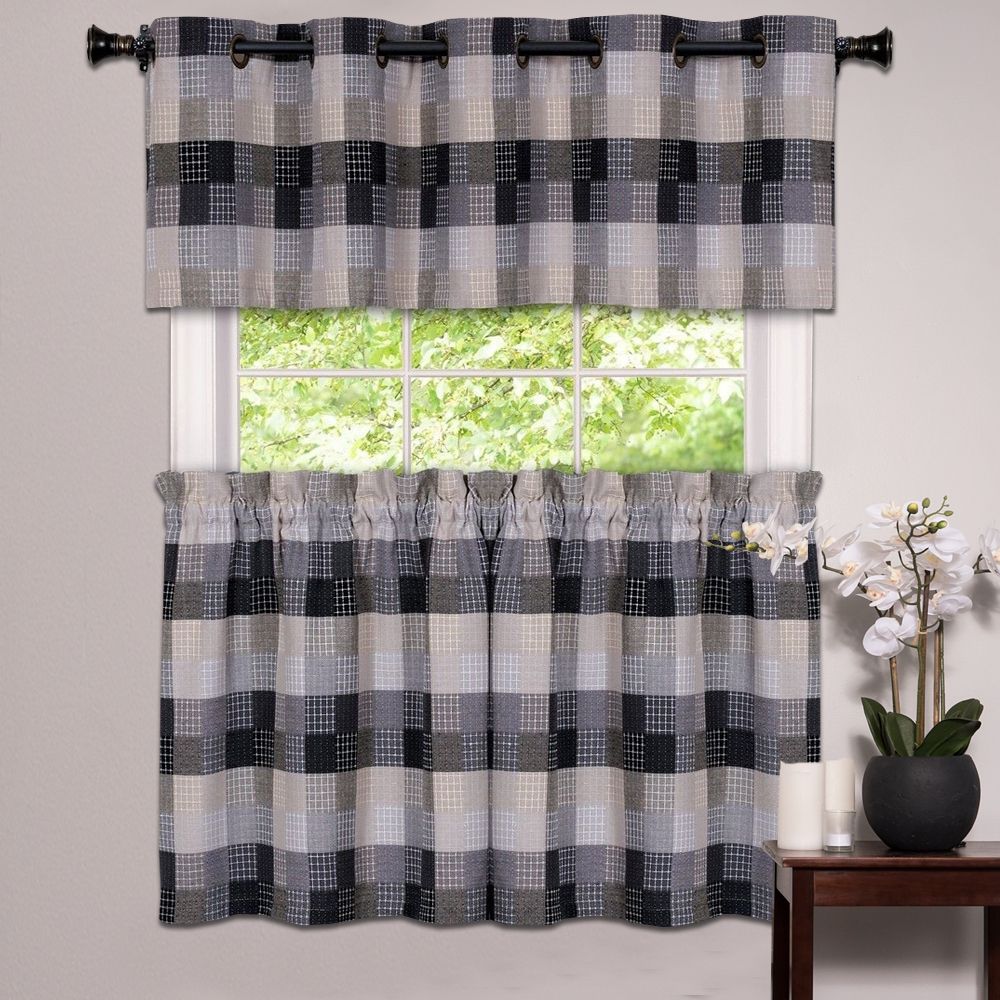 Dakota Window Curtain Tier Pair And Valance Sets In 2021 Details About Kitchen Window Curtain Classic Harvard Checkered, Tiers Or  Valance Black (View 20 of 20)