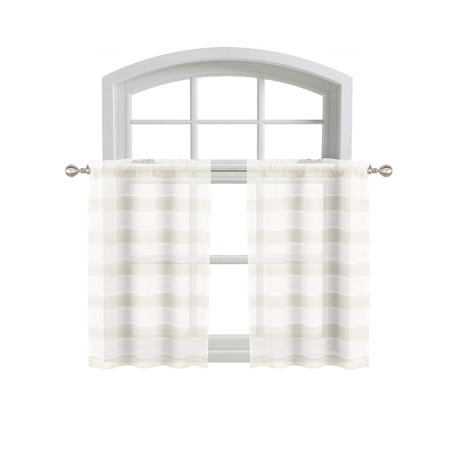 Dakota Window Curtain Tier Pair And Valance Sets In Favorite Bathroom And More Dakota Collection 2 Piece Sheer Window Curtain Café/tier  Set: White And Linen/beige Stripe Design (pair (2) Tiers 24in L Each) (View 10 of 20)
