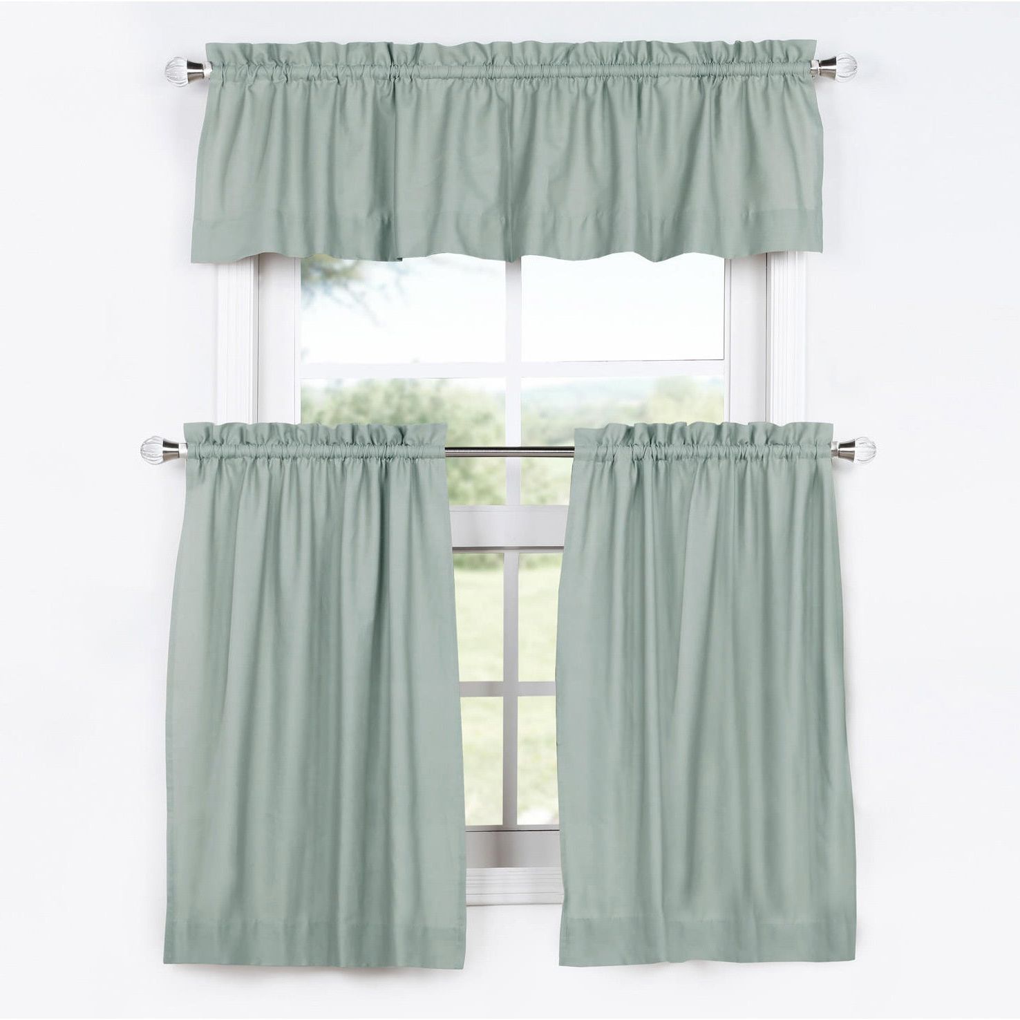 Exclusive Fabrics Solid Cotton Kitchen Tier Curtain & Valance Set (3pc) For 2020 Bermuda Ruffle Kitchen Curtain Tier Sets (View 9 of 20)