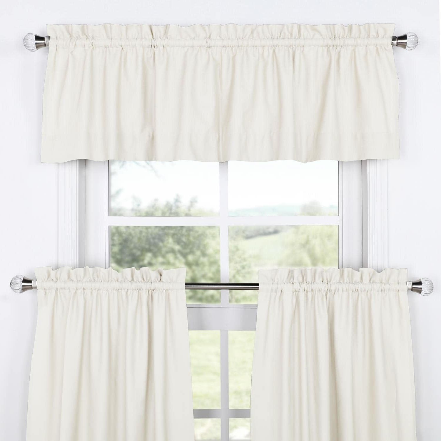 Exclusive Fabrics Solid Cotton Kitchen Tier Curtain & Valance Set (3pc) For Recent Bermuda Ruffle Kitchen Curtain Tier Sets (View 19 of 20)