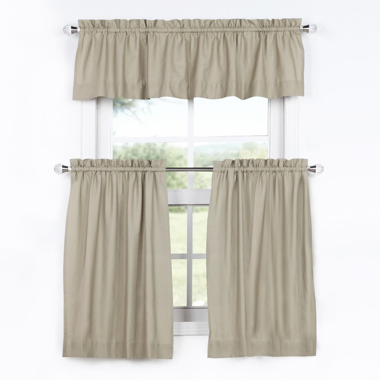 Fashionable Coastal Tier And Valance Window Curtain Sets Inside Sandstone Solid Cotton Kitchen Tier Curtain Valance Set 3pc (View 18 of 20)