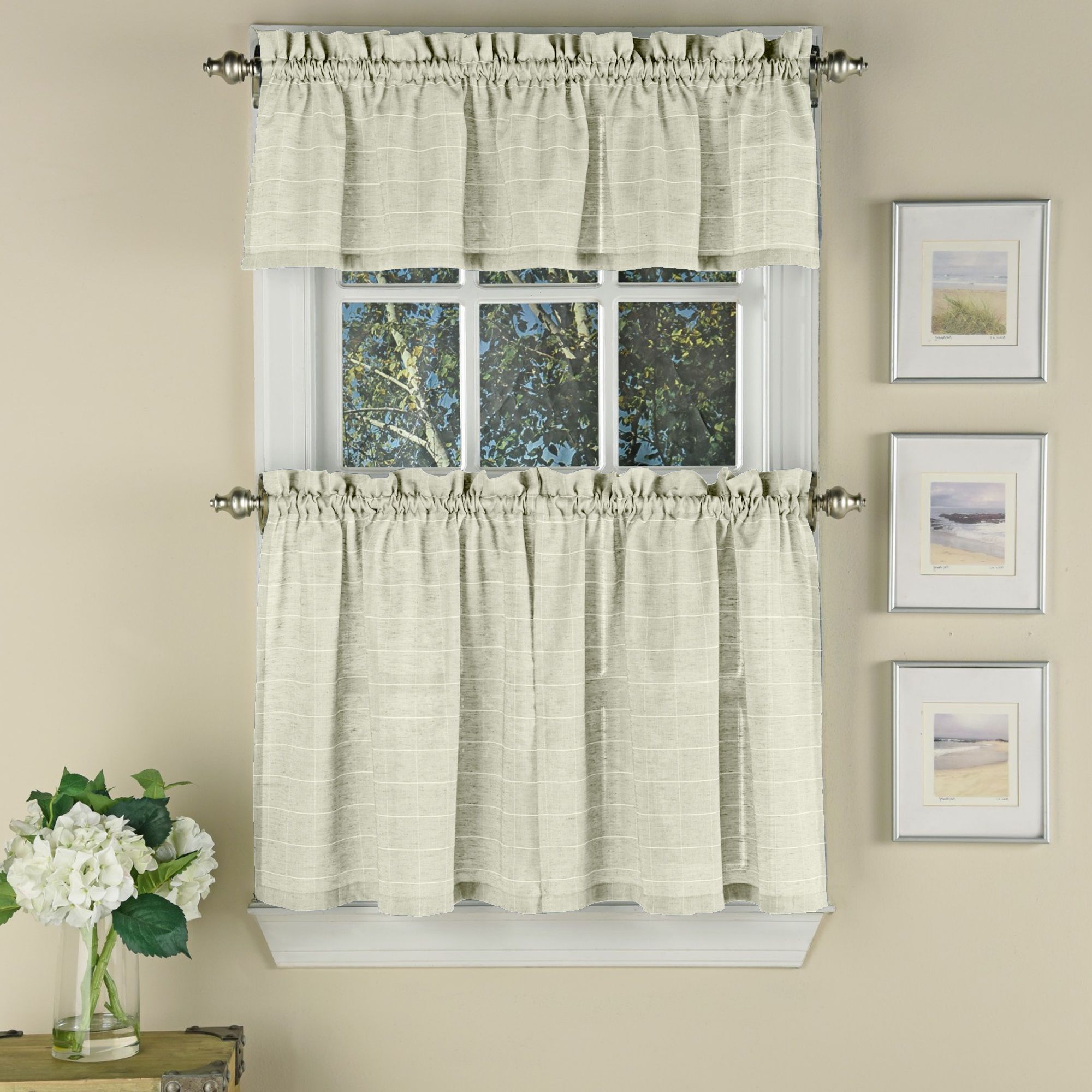 Fashionable Woven Window Pane Pattern Polyester Curtain Pieces Within Dakota Window Curtain Tier Pair And Valance Sets (View 16 of 20)