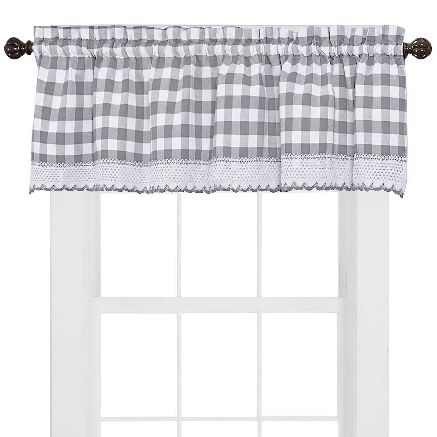 Favorite Buffalo Check Cotton Blend Grey Kitchen Curtain Valance Inside Cotton Blend Grey Kitchen Curtain Tiers (View 2 of 20)
