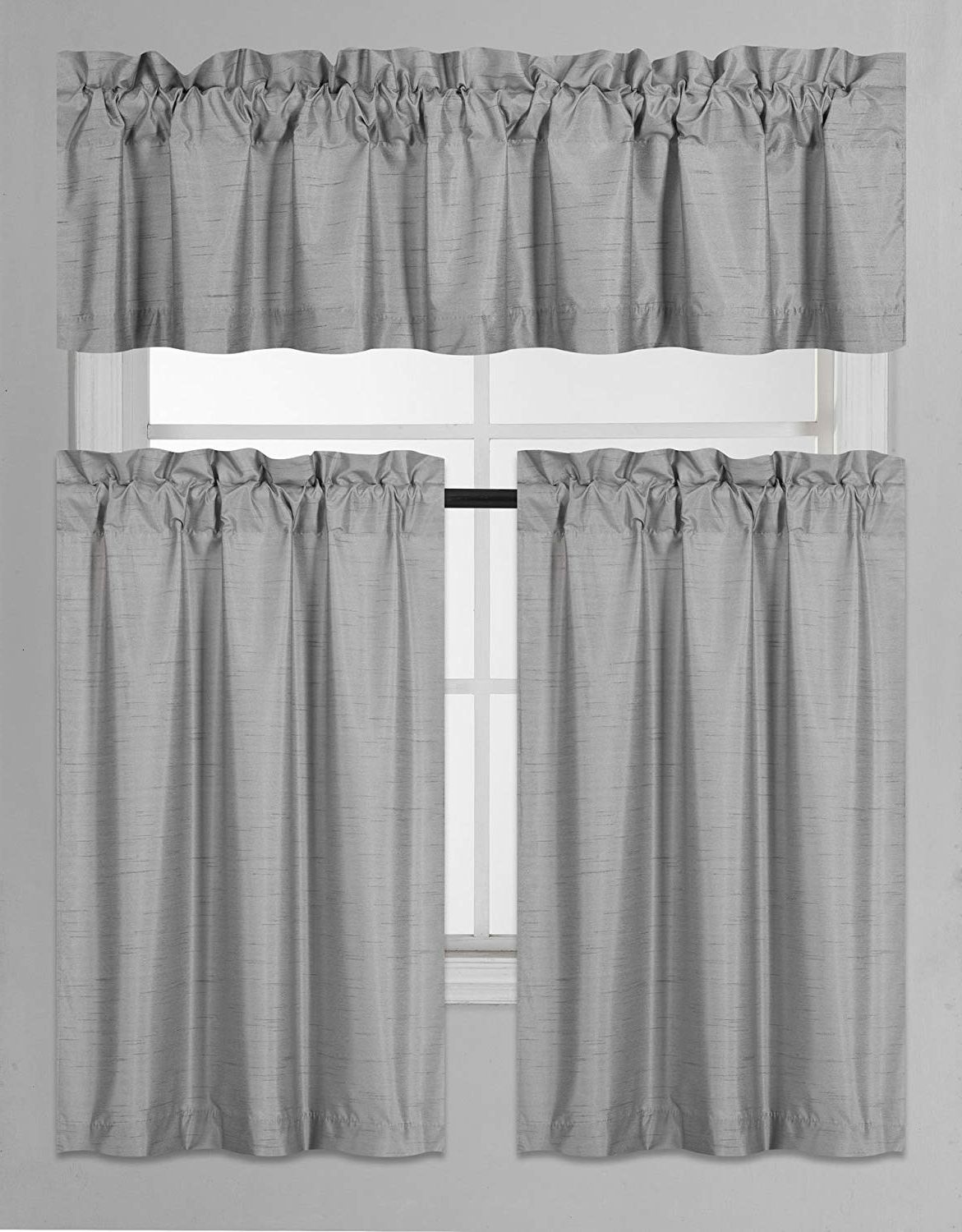 Favorite Faux Silk 3 Piece Kitchen Curtain Sets With Regard To Diamondhome 3 Piece Faux Silk Blackout Kitchen Window Curtain Set 2 Tiers &  1 Valance Lined Thermal Blackout Drape Window Treatment (light Gray) (View 3 of 20)