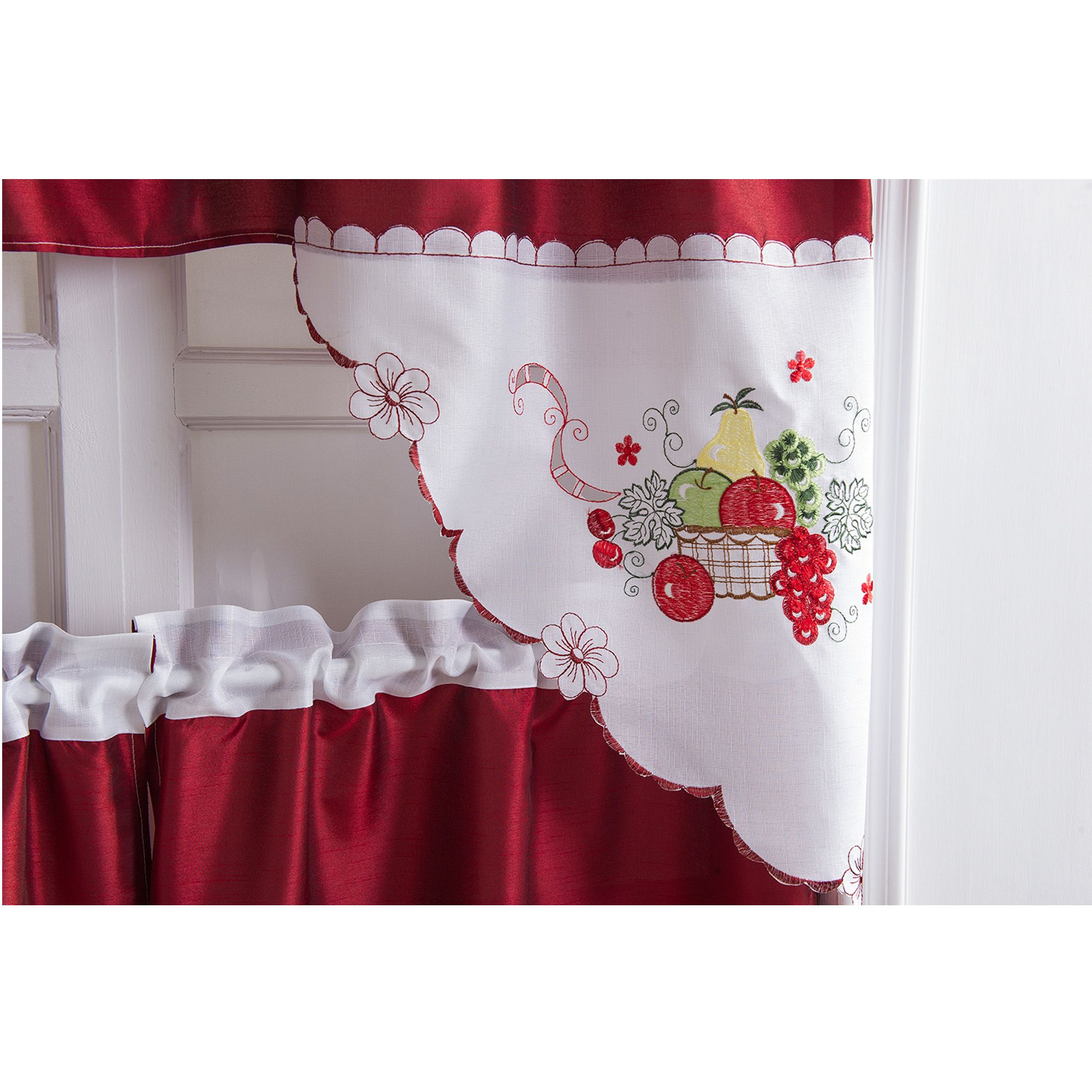 Favorite Imperial Flower Jacquard Tier And Valance Kitchen Curtain Sets With Details About Rt Designers Collection Vintage Tier & Swag Kitchen Curtain  Set – Multi (View 7 of 20)