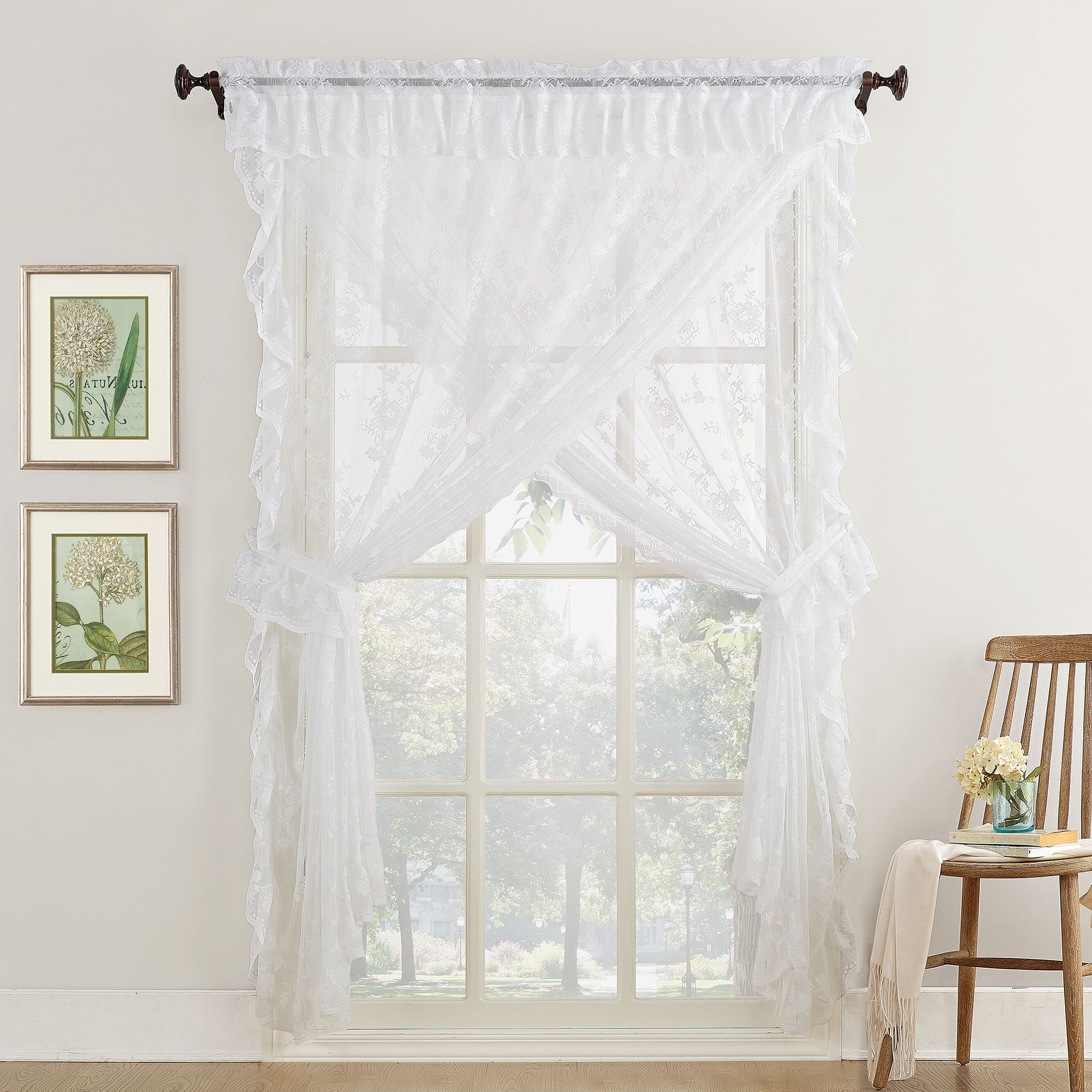 Favorite White Micro Striped Semi Sheer Window Curtain Pieces In Alison Ruffled Floral Lace Sheer Priscilla 5pc Curtain Set (View 19 of 20)